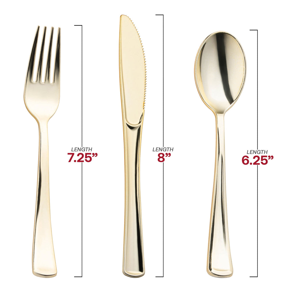 Gold Plastic Cutlery in White Pocket Napkin Set