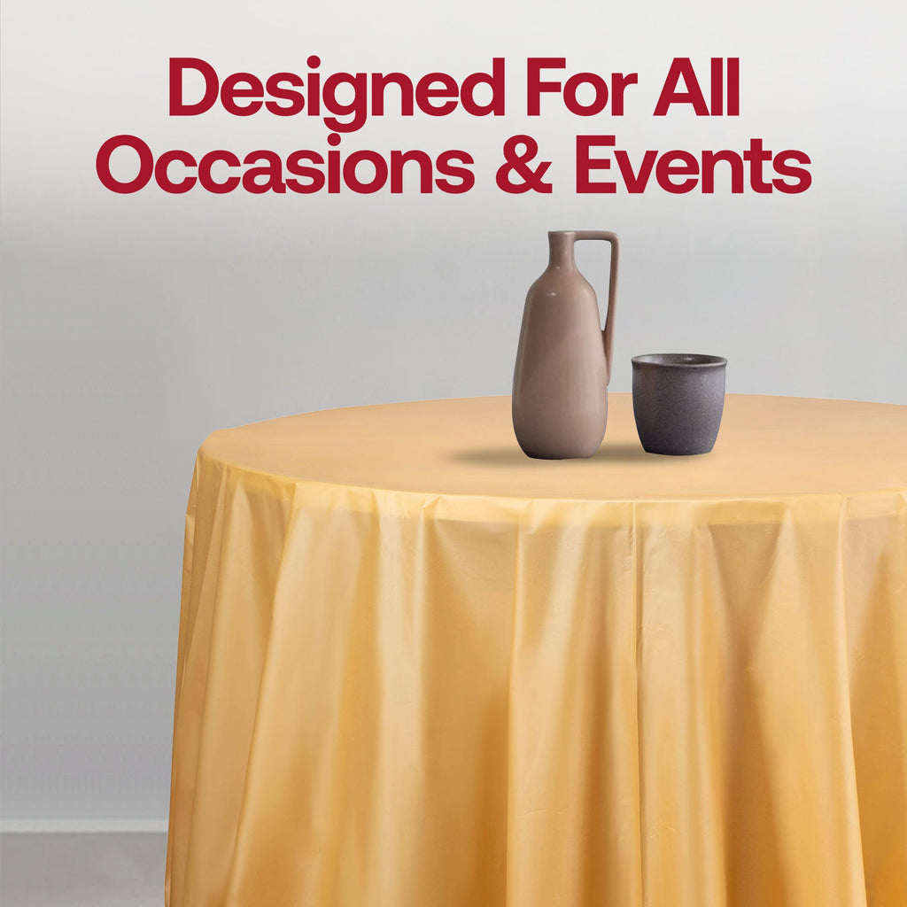 Gold Round Disposable Plastic Tablecloths (84")