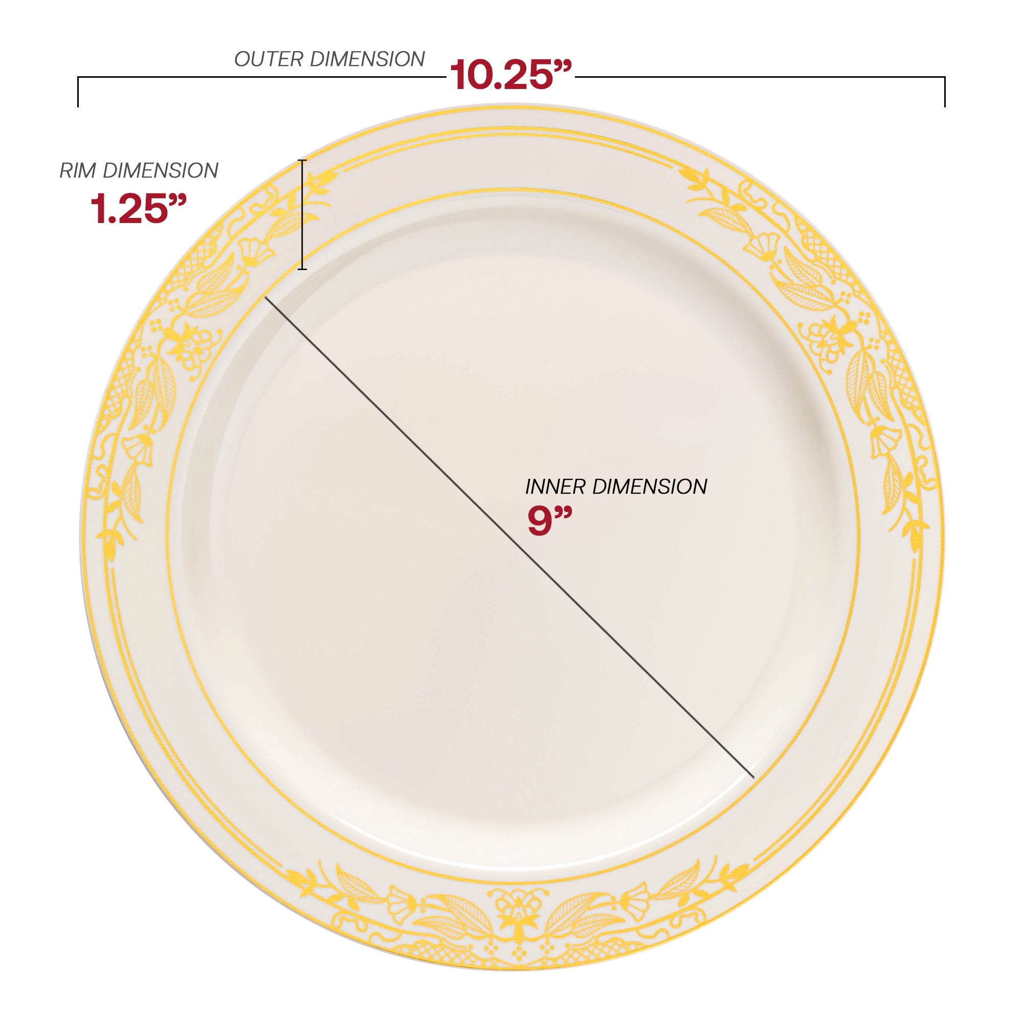 Ivory with Gold Harmony Rim Plastic Dinner Plates (10.25")