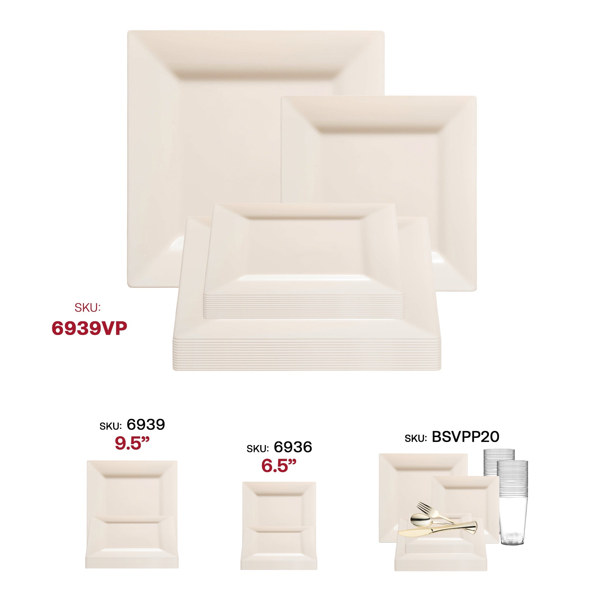 Ivory Square Plastic Plates Dinnerware Value Set