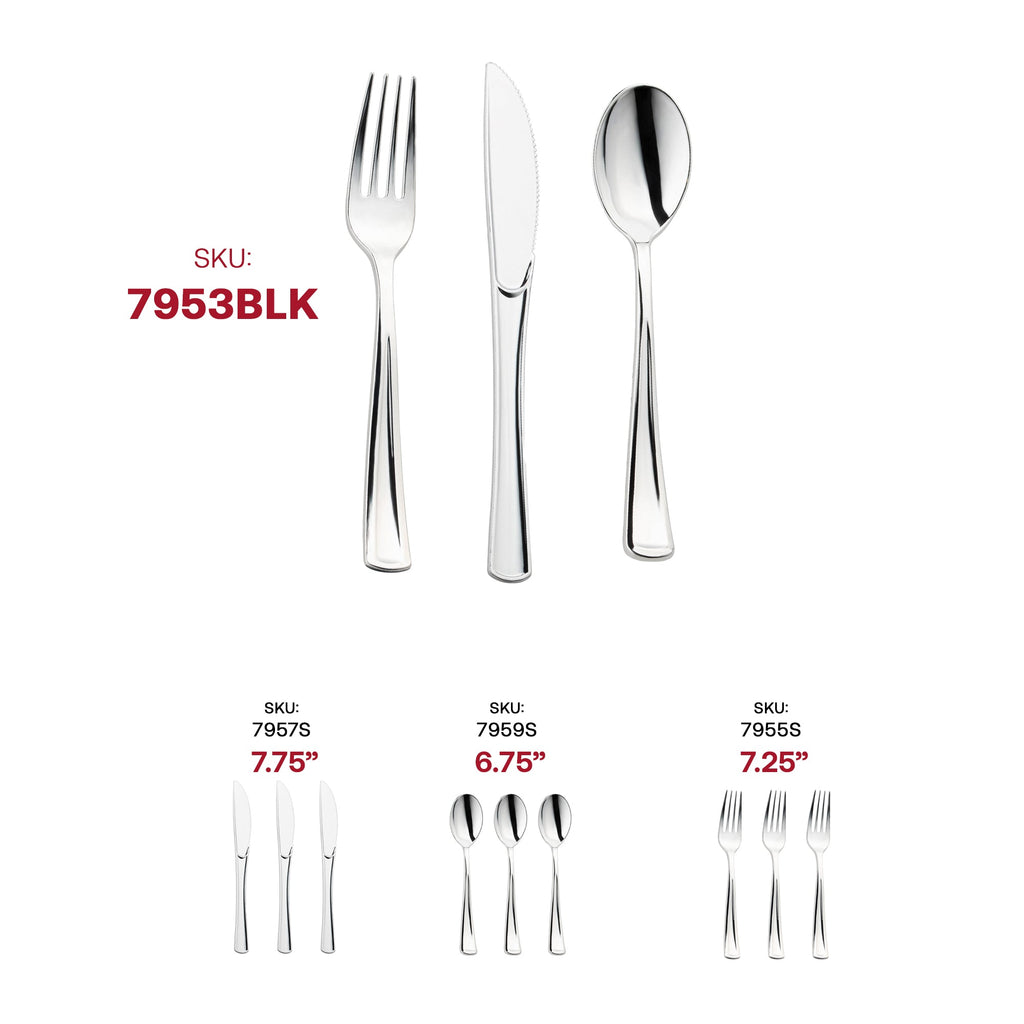 Shiny Metallic Silver Plastic Cutlery Combo Set
