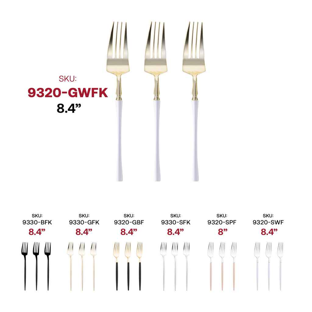 Gold with White Handle Moderno Disposable Plastic Dinner Forks