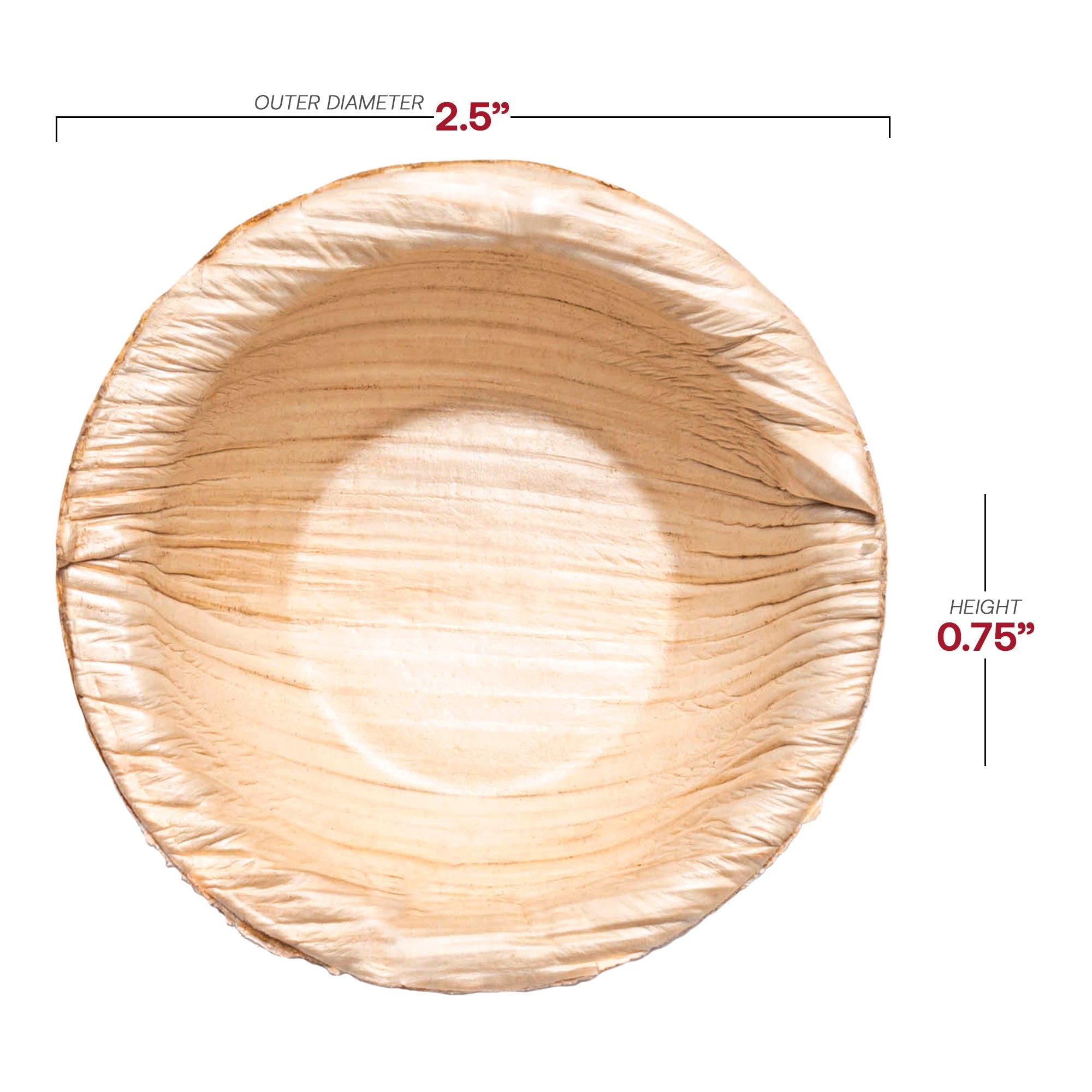 Round Palm Leaf Eco Friendly Mini Disposable Dip Bowls (0.5 oz.)
