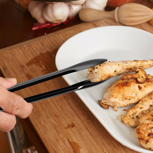 12" Black Disposable Plastic Serving Tongs