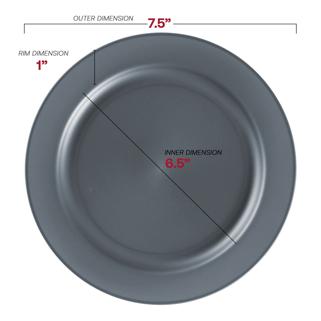 Matte Charcoal Gray Round Disposable Plastic Appetizer/Salad Plates (7.5")