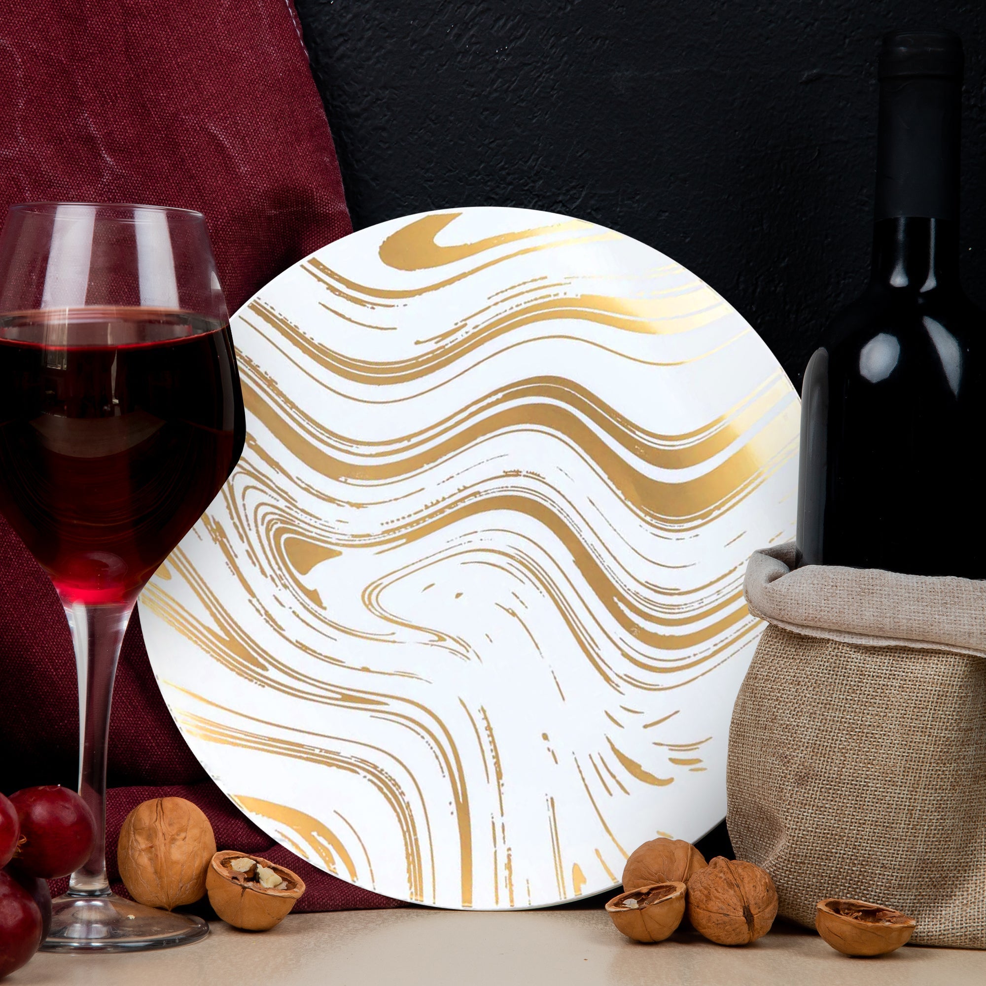 White with Gold Waves Plastic Appetizer/Salad Plates (7.5")