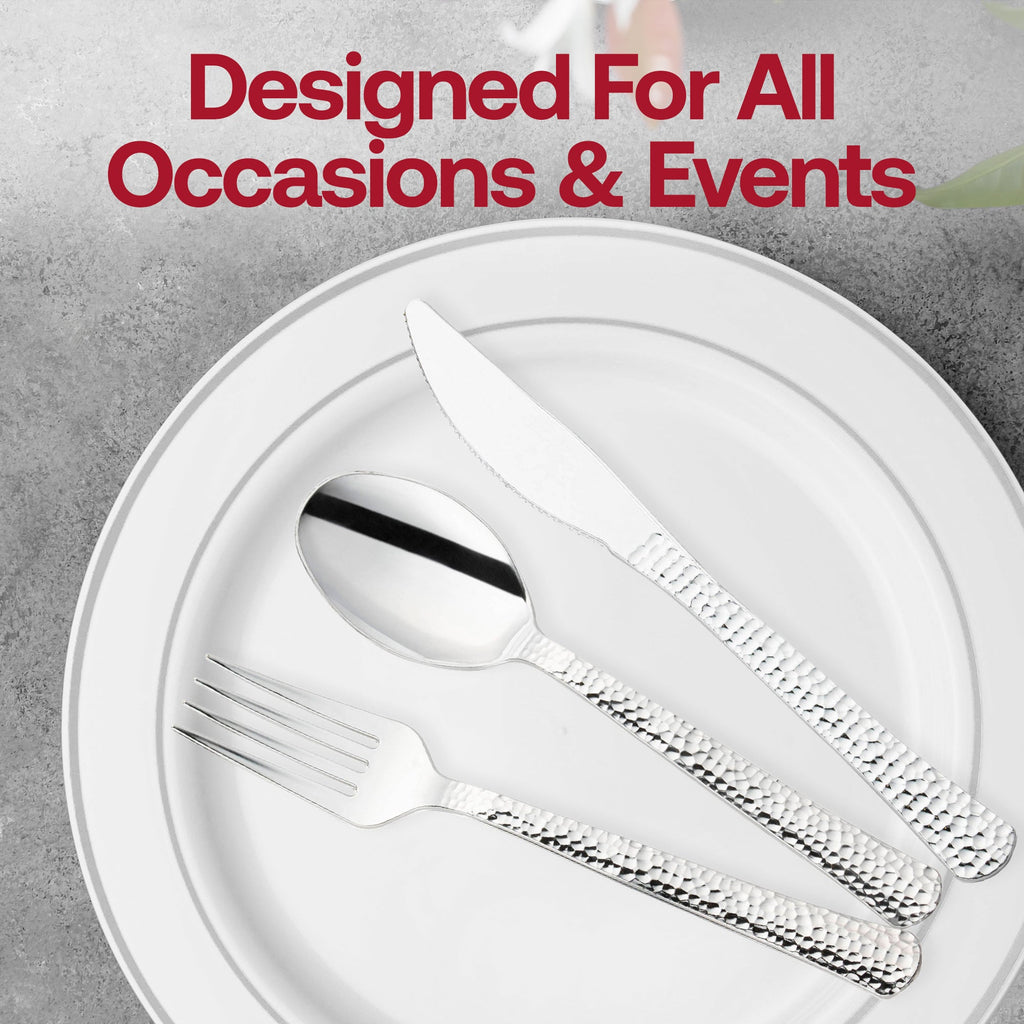 Shiny Metallic Silver Hammered Plastic Forks