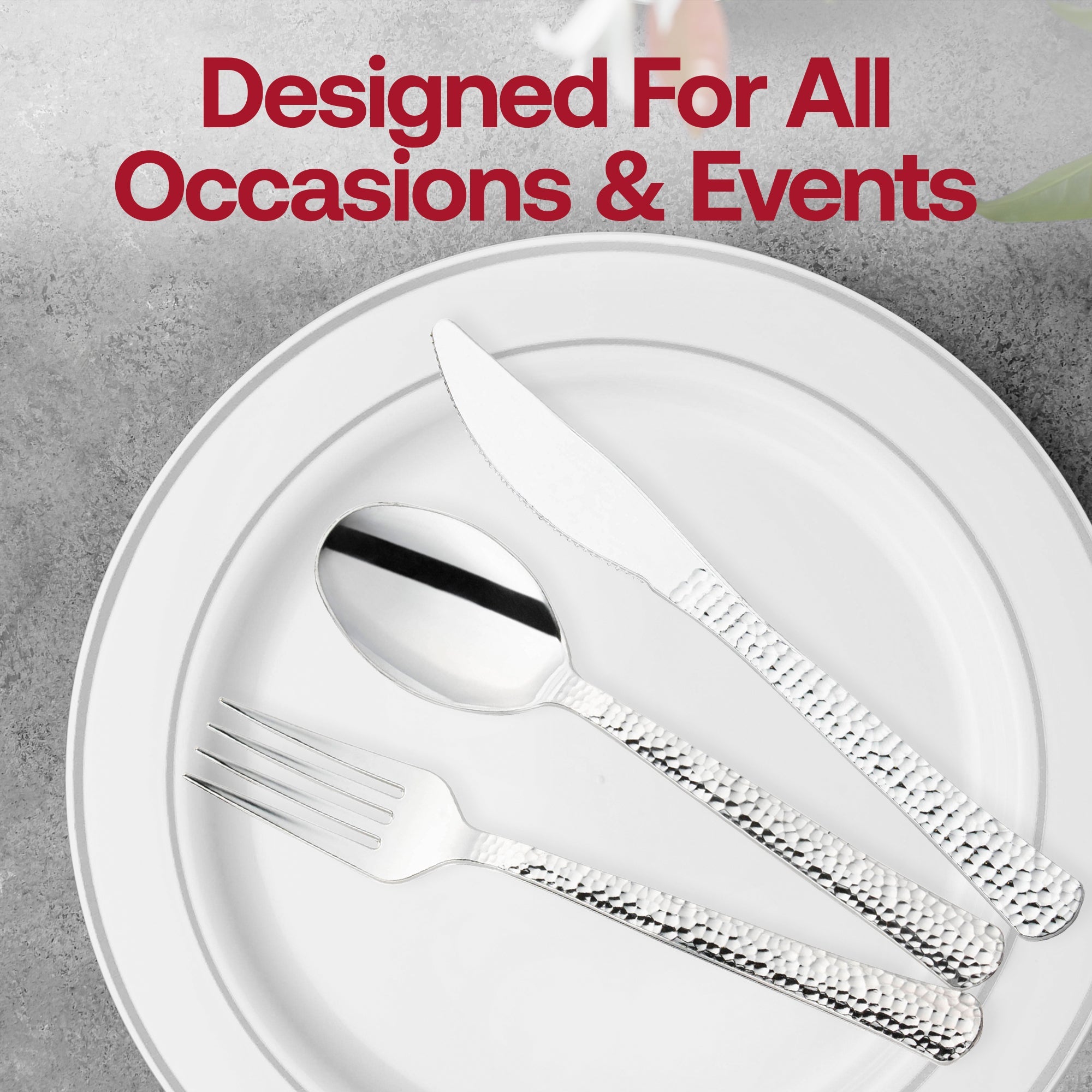 Shiny Metallic Silver Hammered Plastic Forks