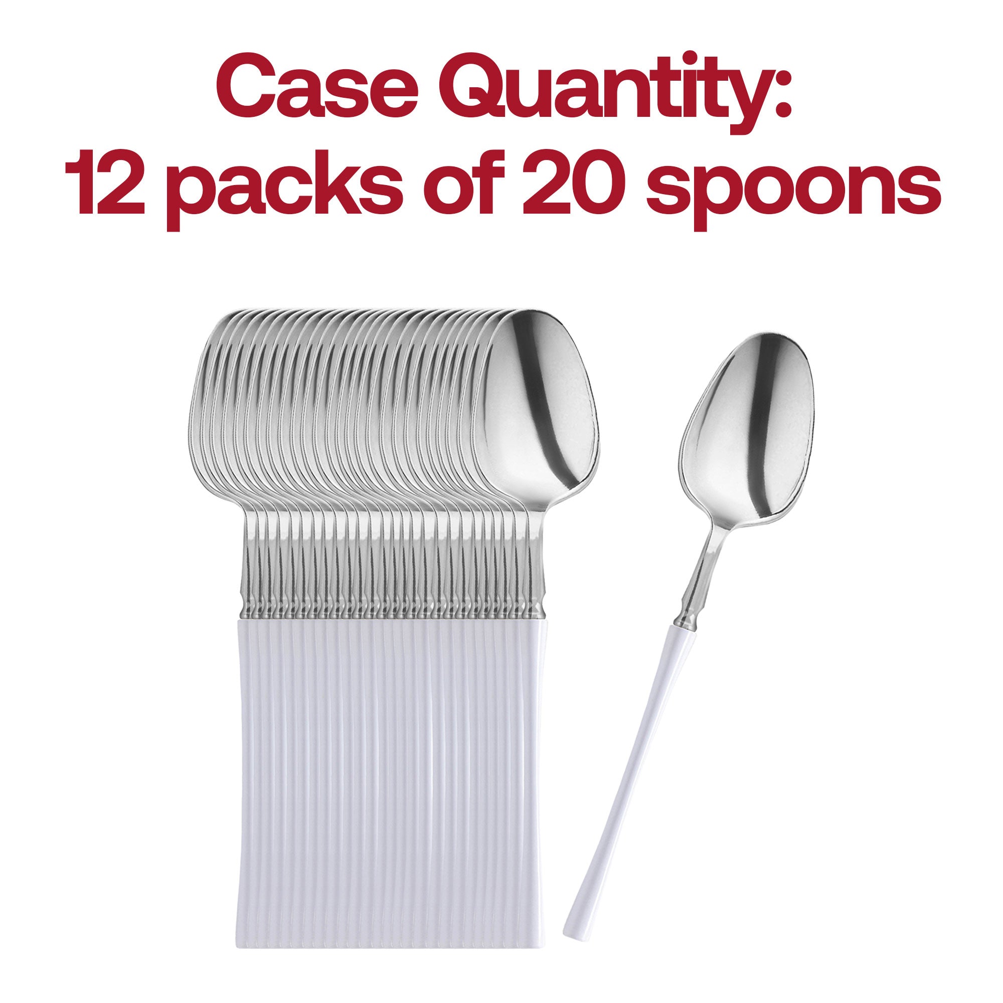 Silver with White Handle Moderno Disposable Plastic Dinner Spoons