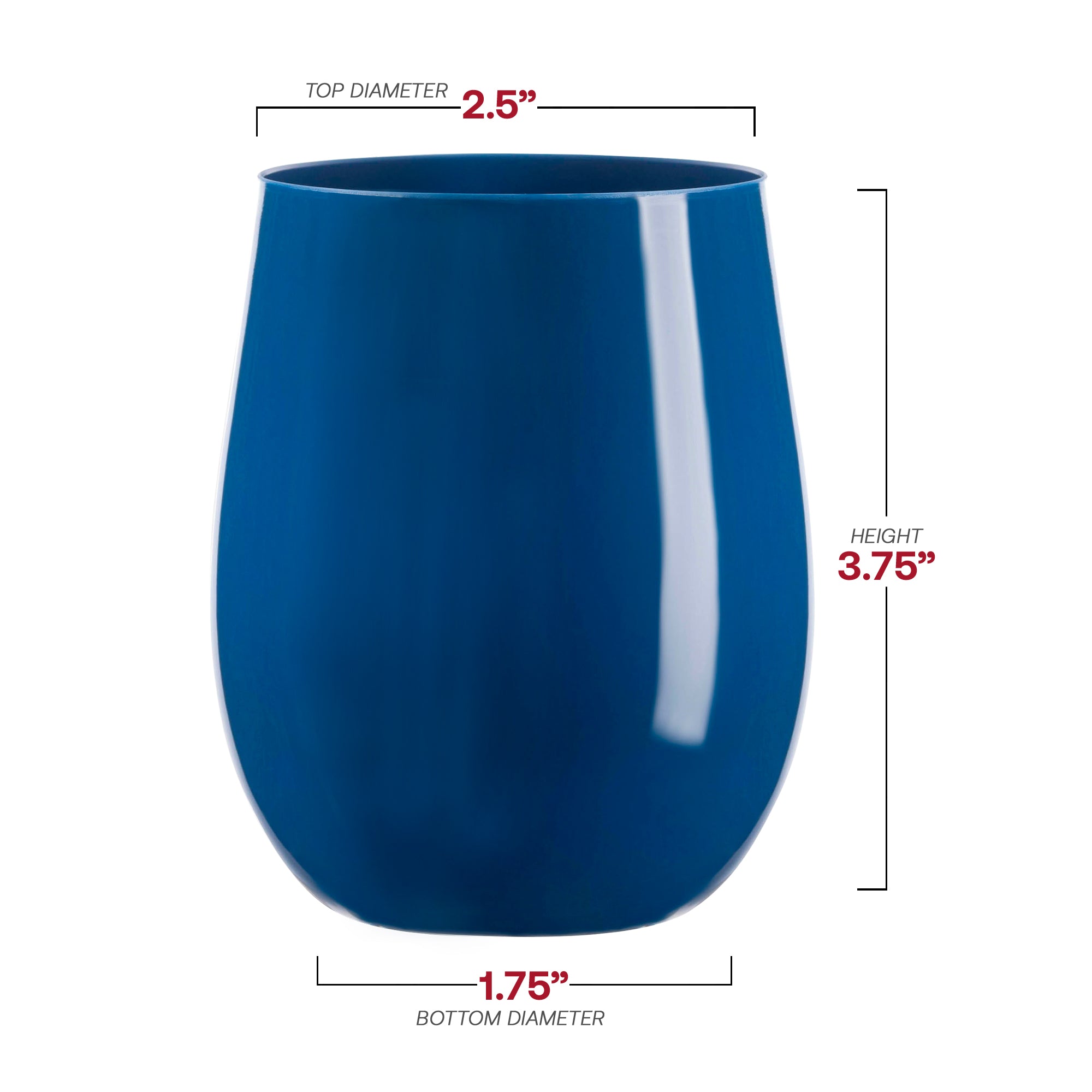 Solid Navy Elegant Stemless Plastic Wine Glasses (12 oz. )