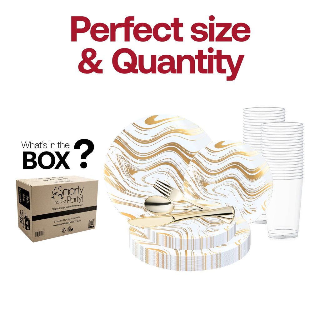 White with Gold Waves Plastic Wedding Value Set