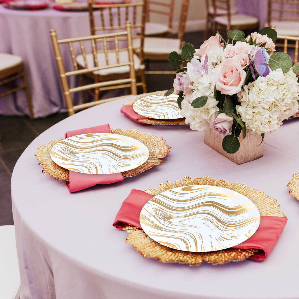 White with Gold Waves Plastic Dinnerware Value Set