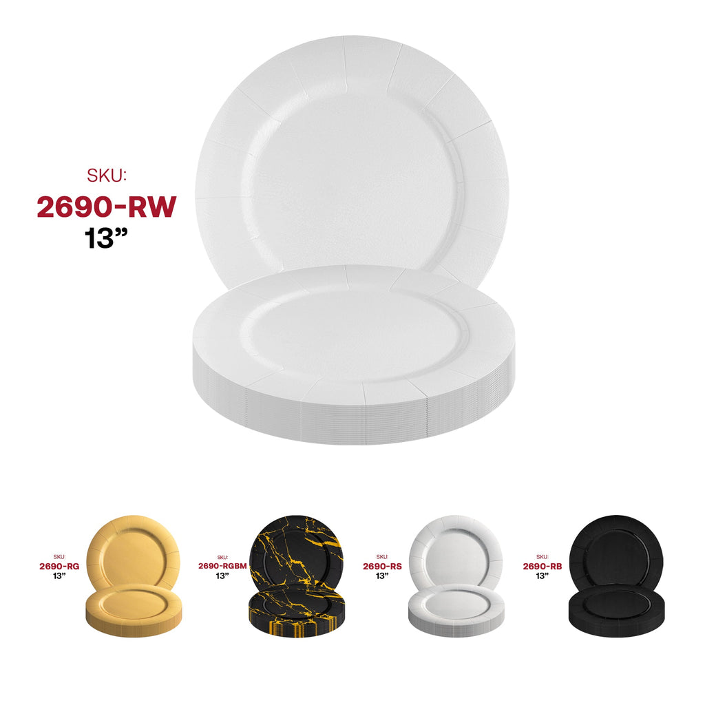 White Round Disposable Paper Charger Plates (13")