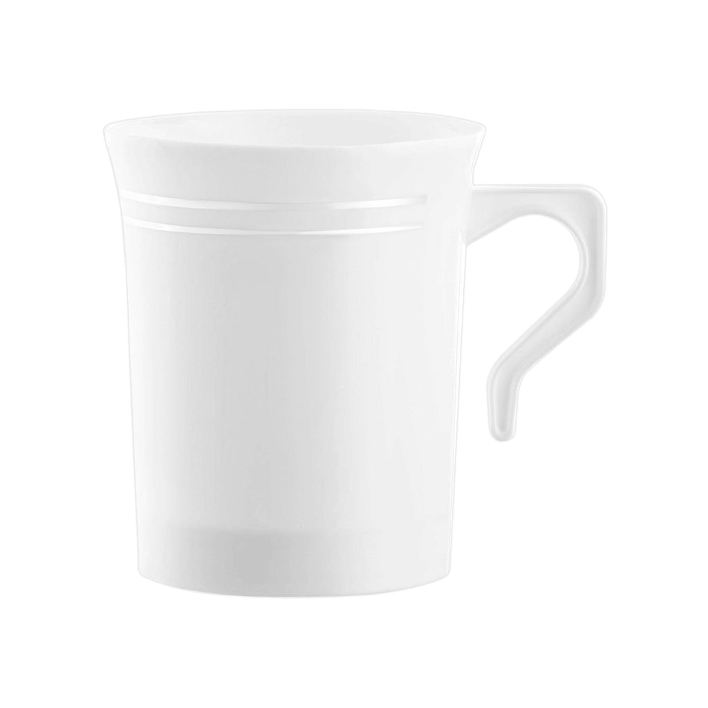 White with Silver Edge Rim Round Plastic Coffee Mugs (8 oz. )