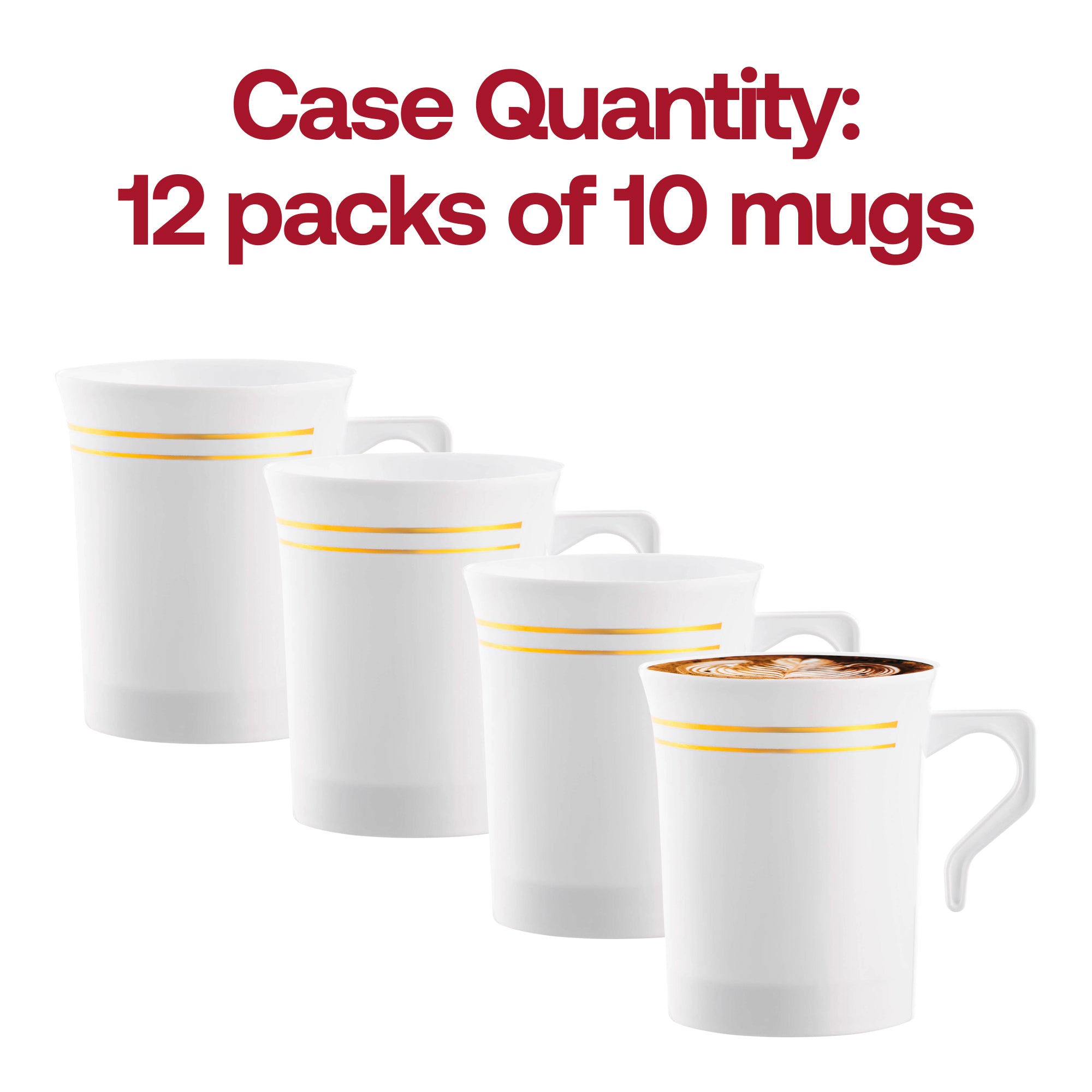 White with Gold Edge Rim Round Plastic Coffee Mugs (8 oz. )