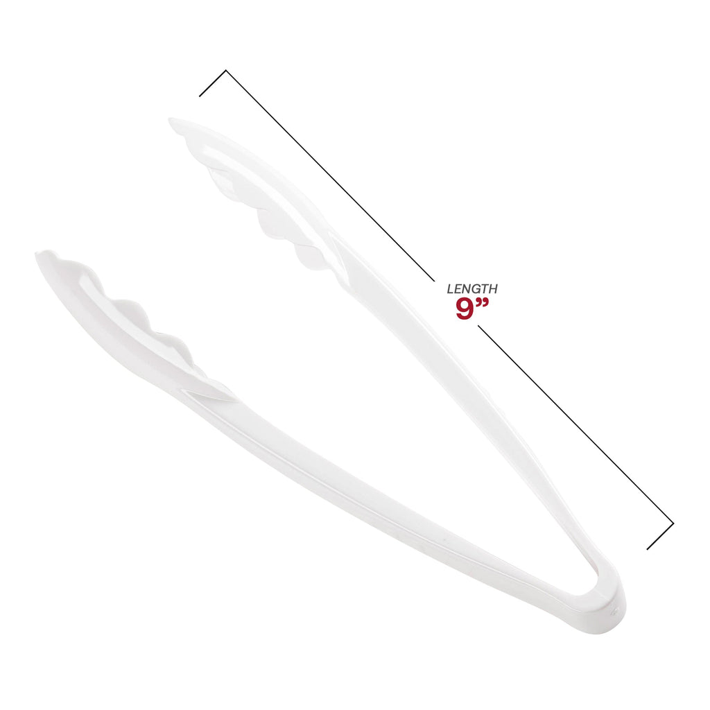 9" White Disposable Plastic Serving Tongs