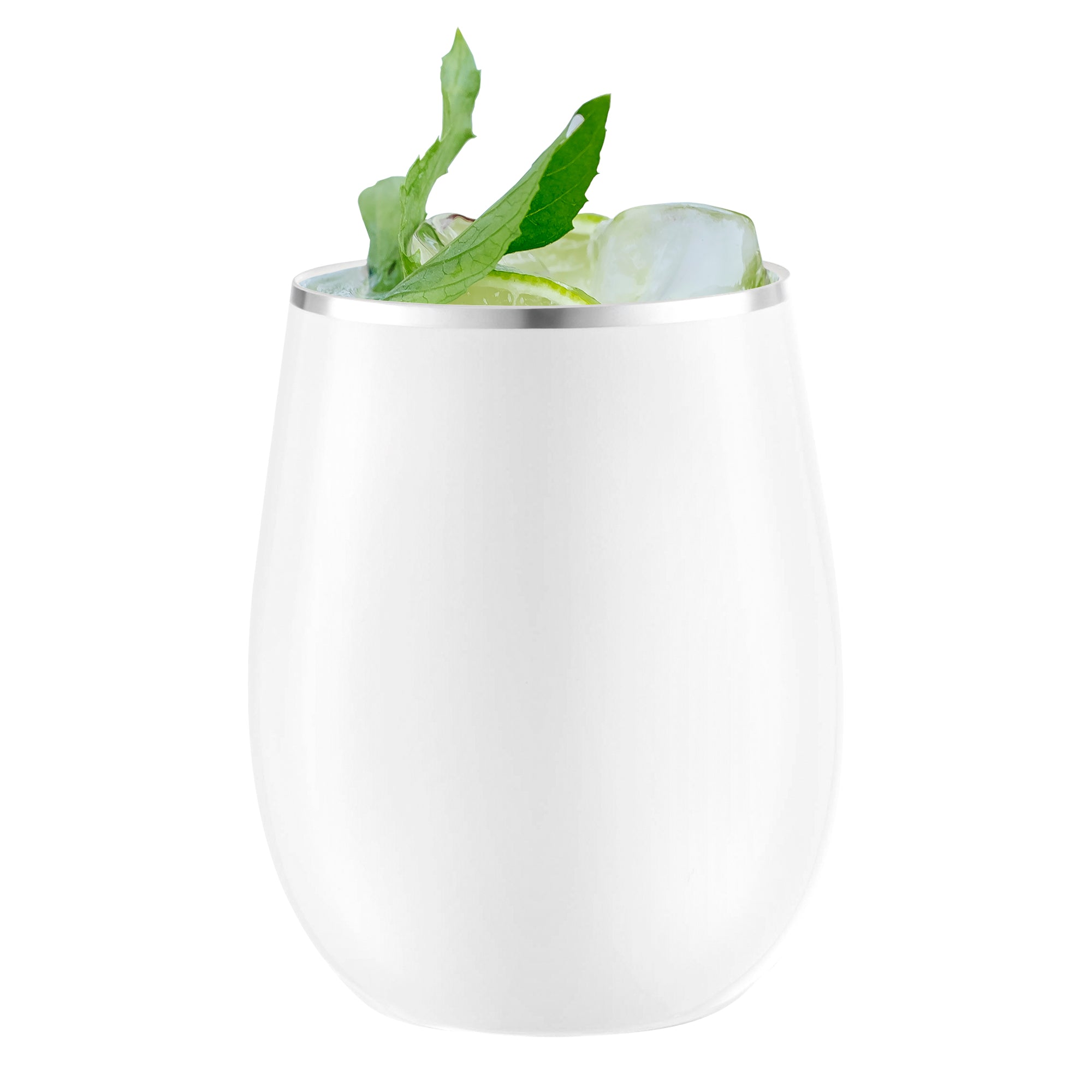 White with Silver Elegant Stemless Plastic Wine Glasses (12 oz. )
