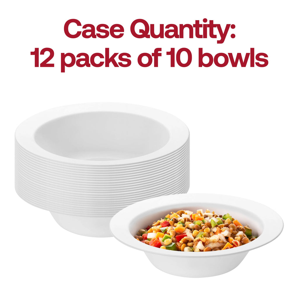 Solid White Edge Rim Round Disposable Plastic Soup Bowls (12 oz.)