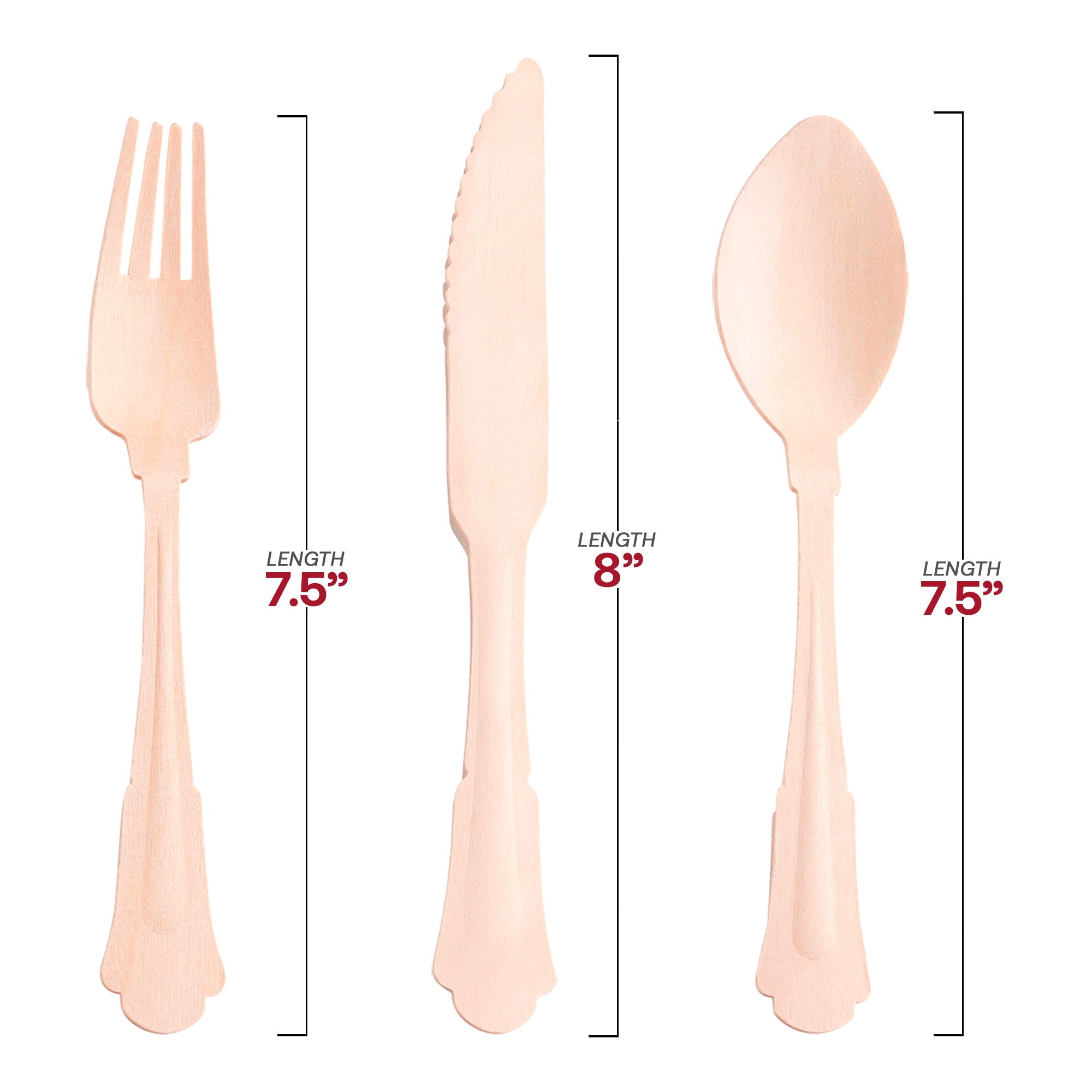 Eco Friendly Silhouette Birch Wood - Compostable Palm Leaf Disposable Wooden Cutlery Set - Spoons, Forks and Knives