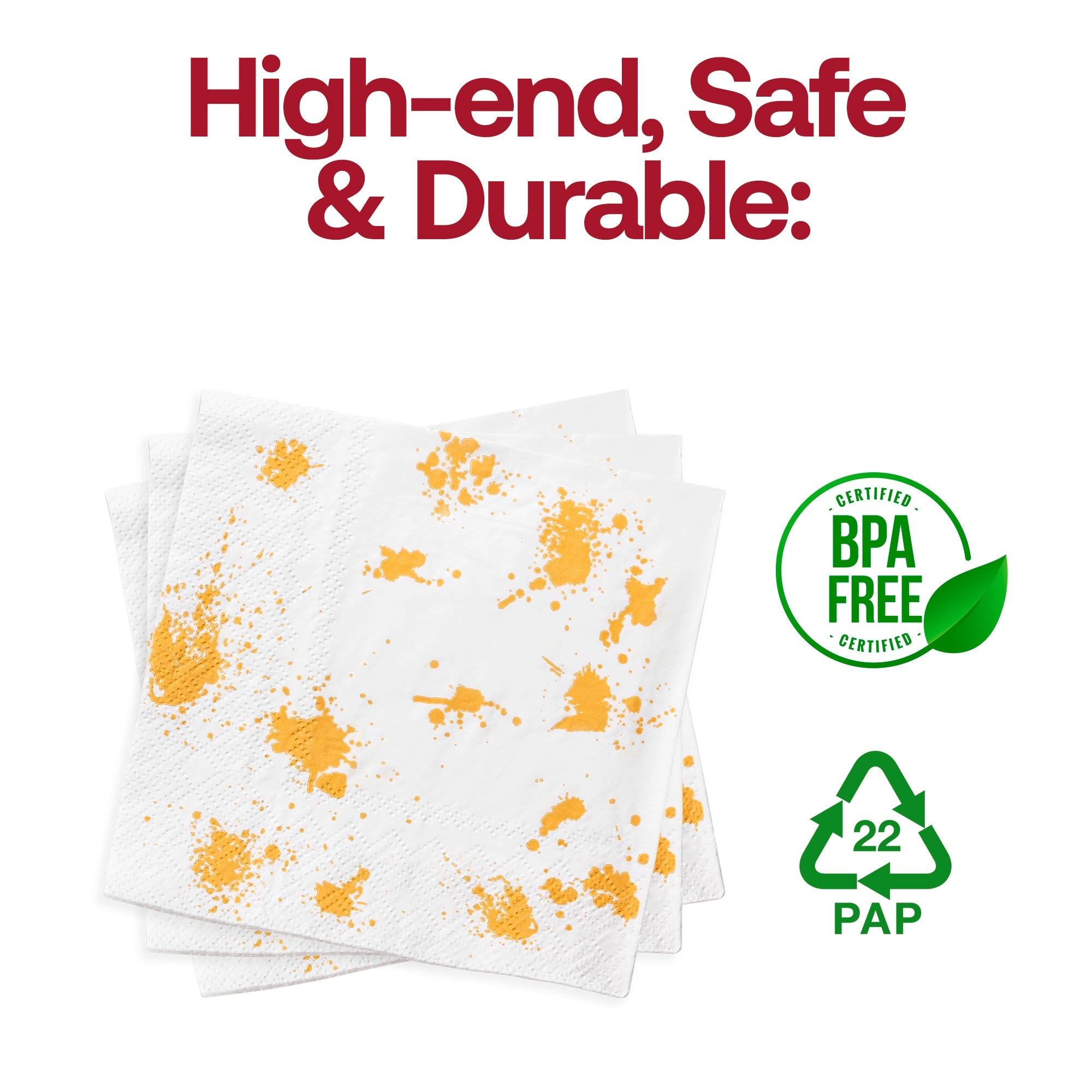 White with Gold Paint Splatter Paper Beverage/Cocktail Napkins