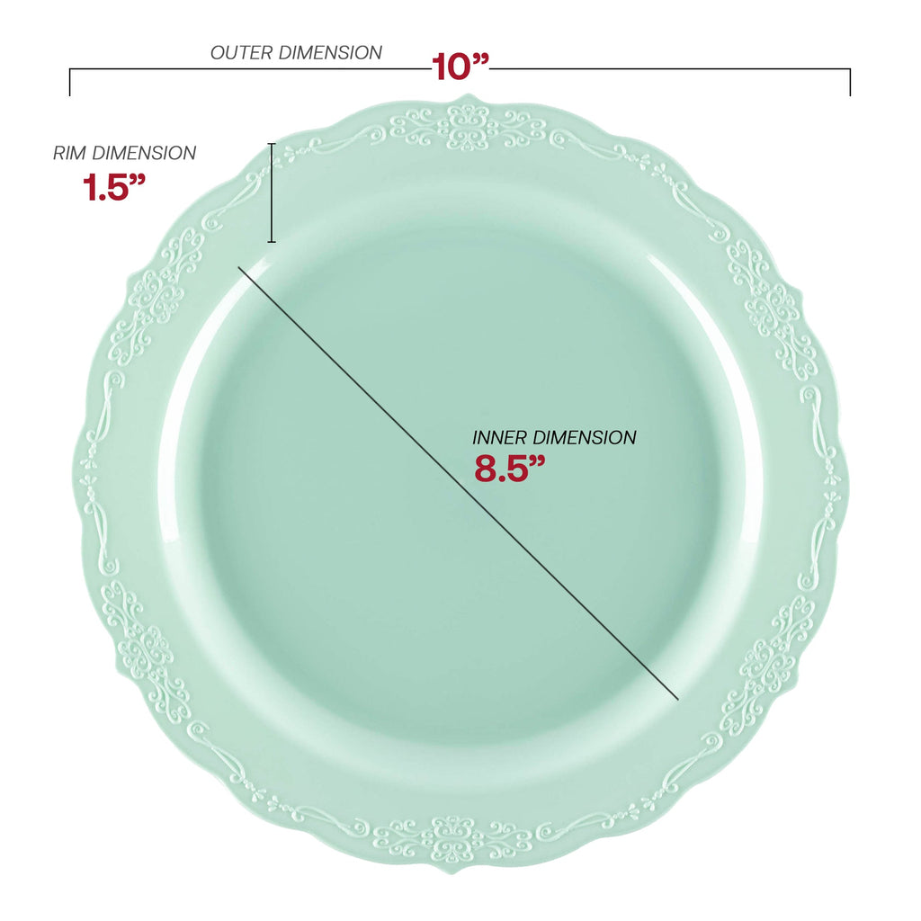 Turquoise Vintage Round Disposable Plastic Dinner Plates (10")