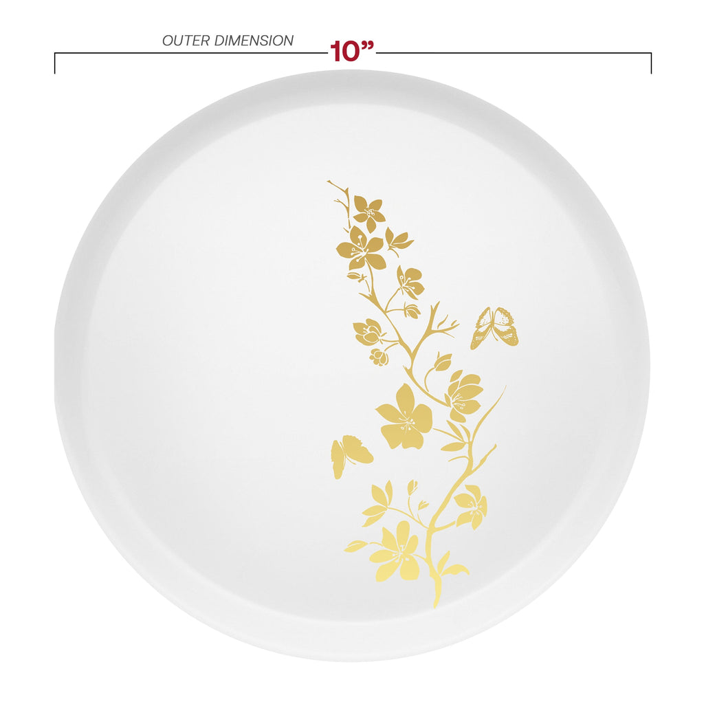 White with Gold Floral Plastic Dinnerware Value Set