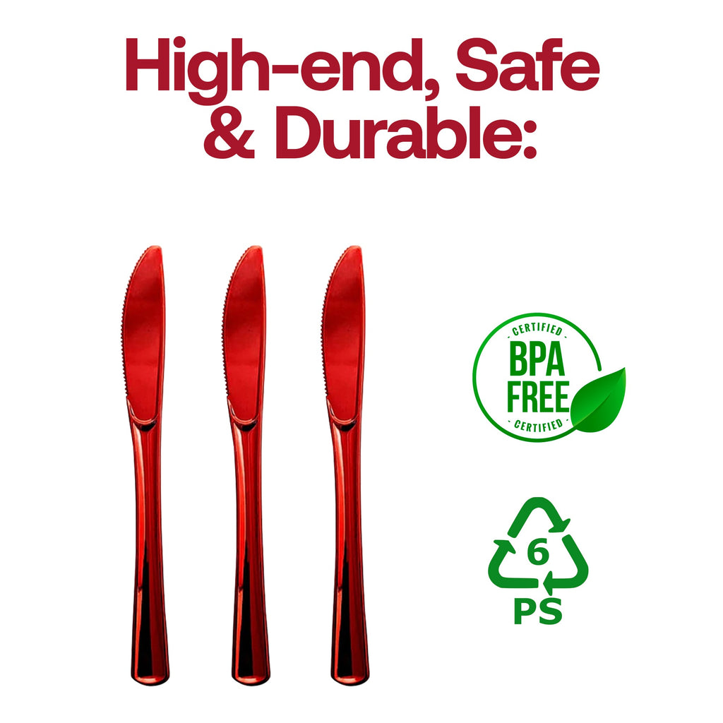 Shiny Metallic Red Plastic Knives