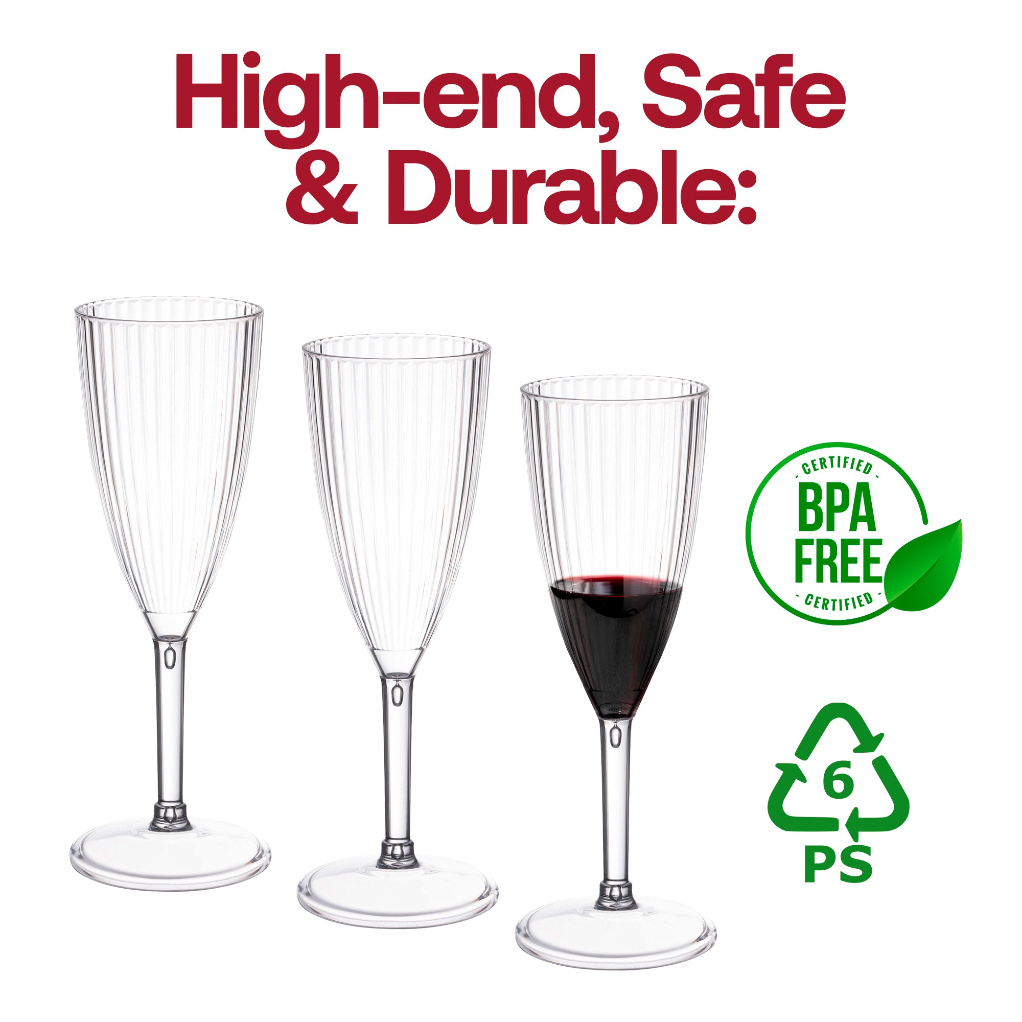 Clear Stripe Round Disposable Plastic Champagne Flutes (8 oz. )