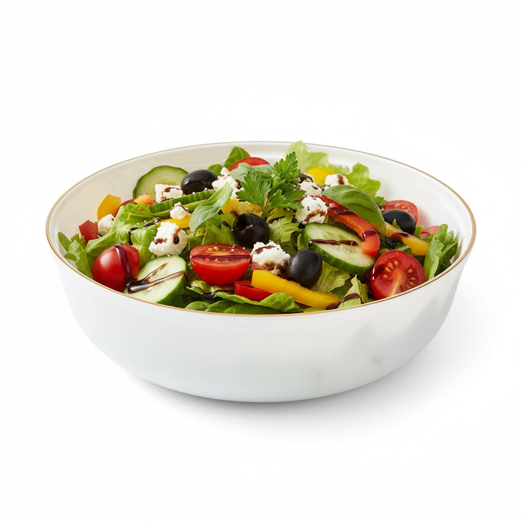 White with Gold Flat Plastic Soup Bowls (16 oz.)
