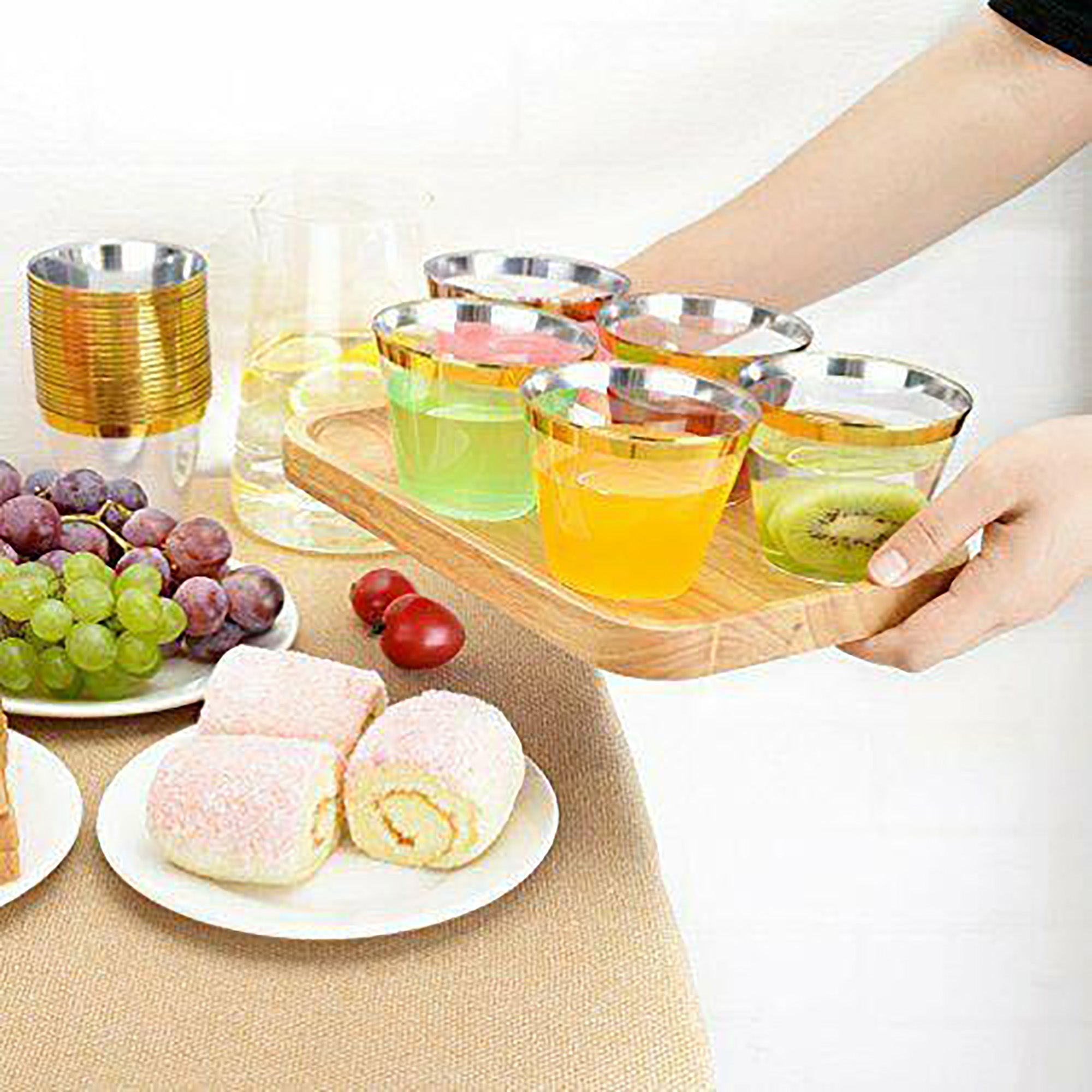 Clear with Metallic Gold Rim Round Disposable Plastic Cups (9 oz. )