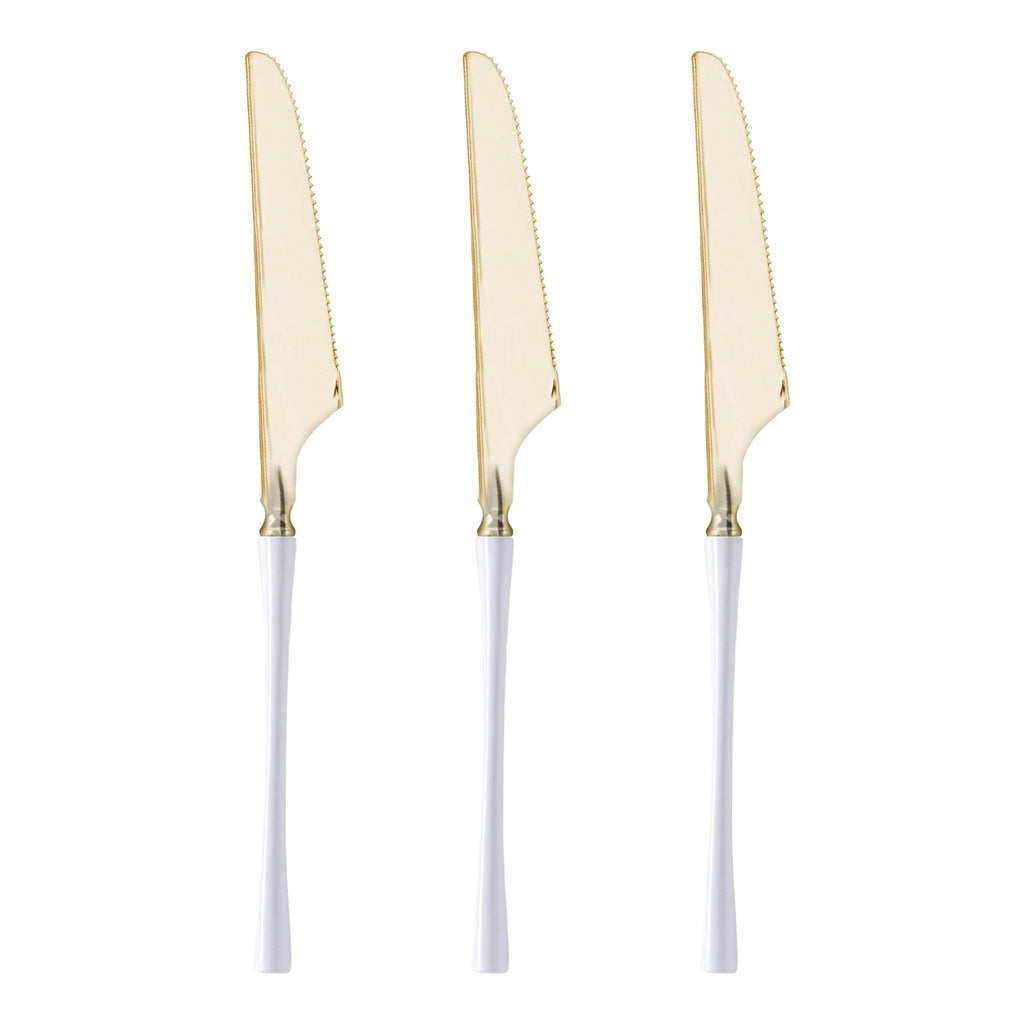 Gold with White Handle Moderno Disposable Plastic Dinner Knives