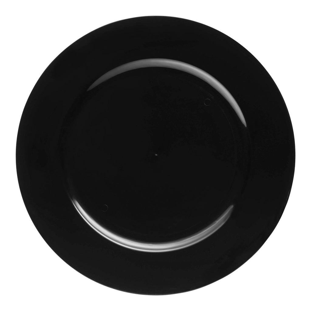 Black Round Disposable Plastic Charger Plates (13")