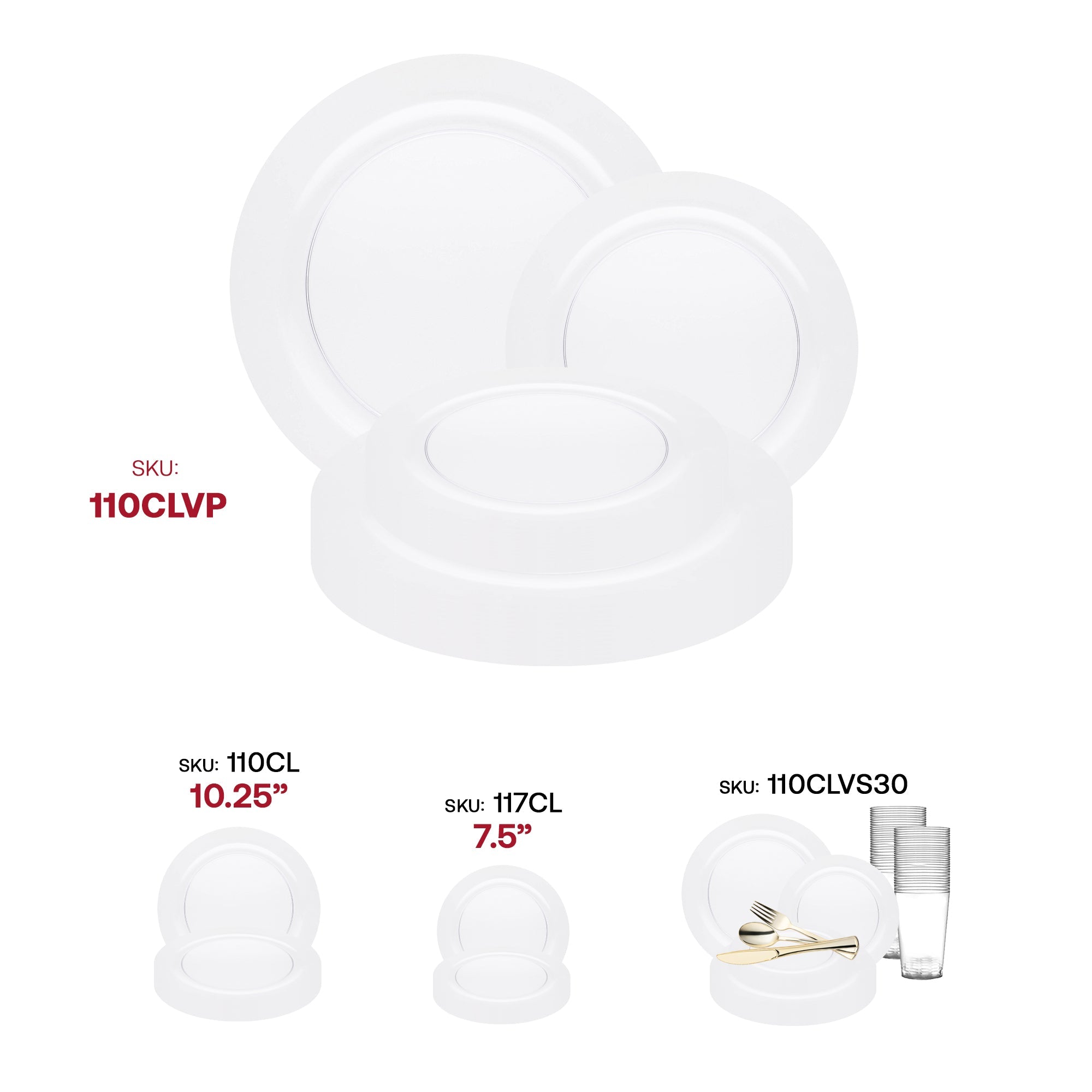 Clear Economy Round Plastic Dinnerware Value Set