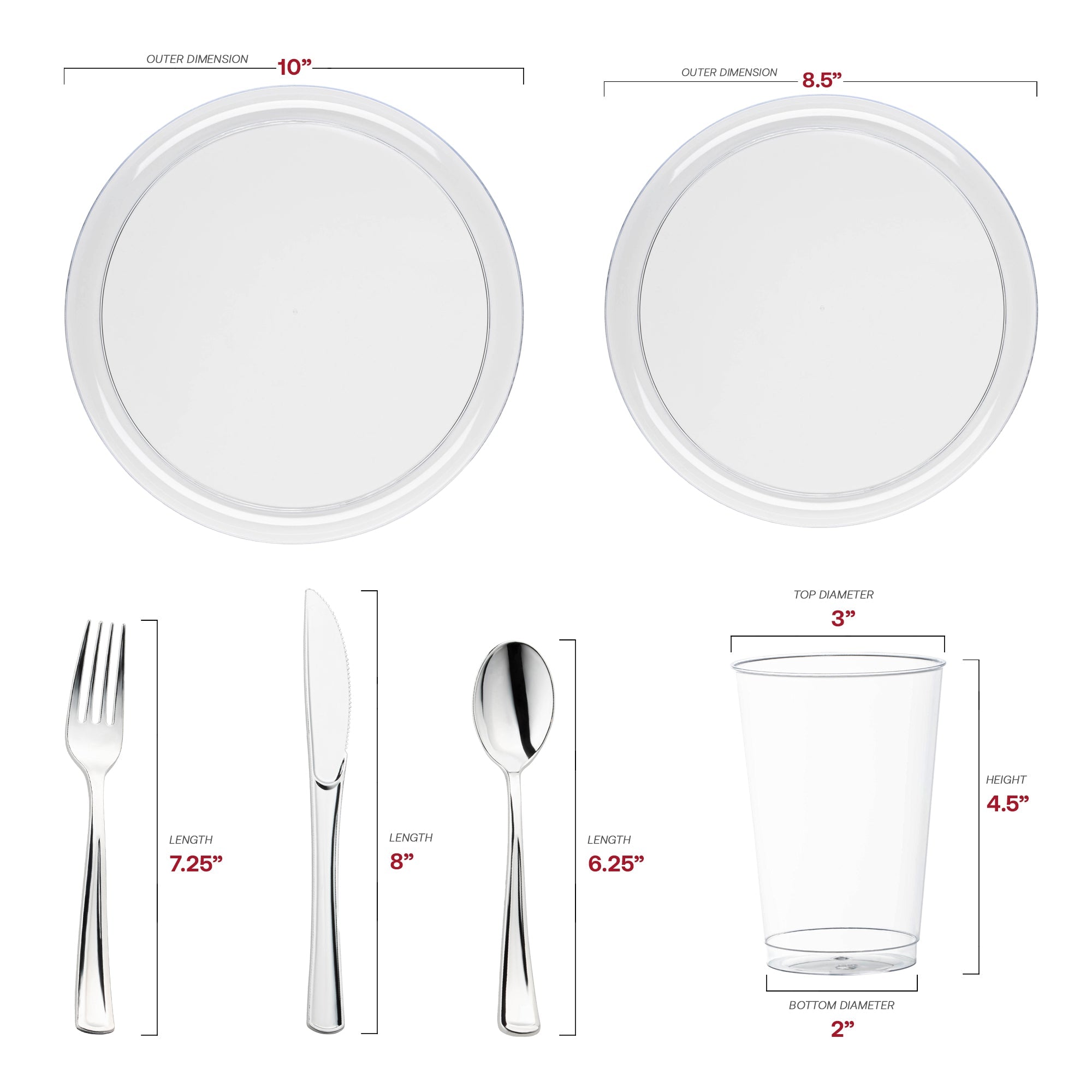 Clear Flat Round Disposable Plastic Wedding Value Set
