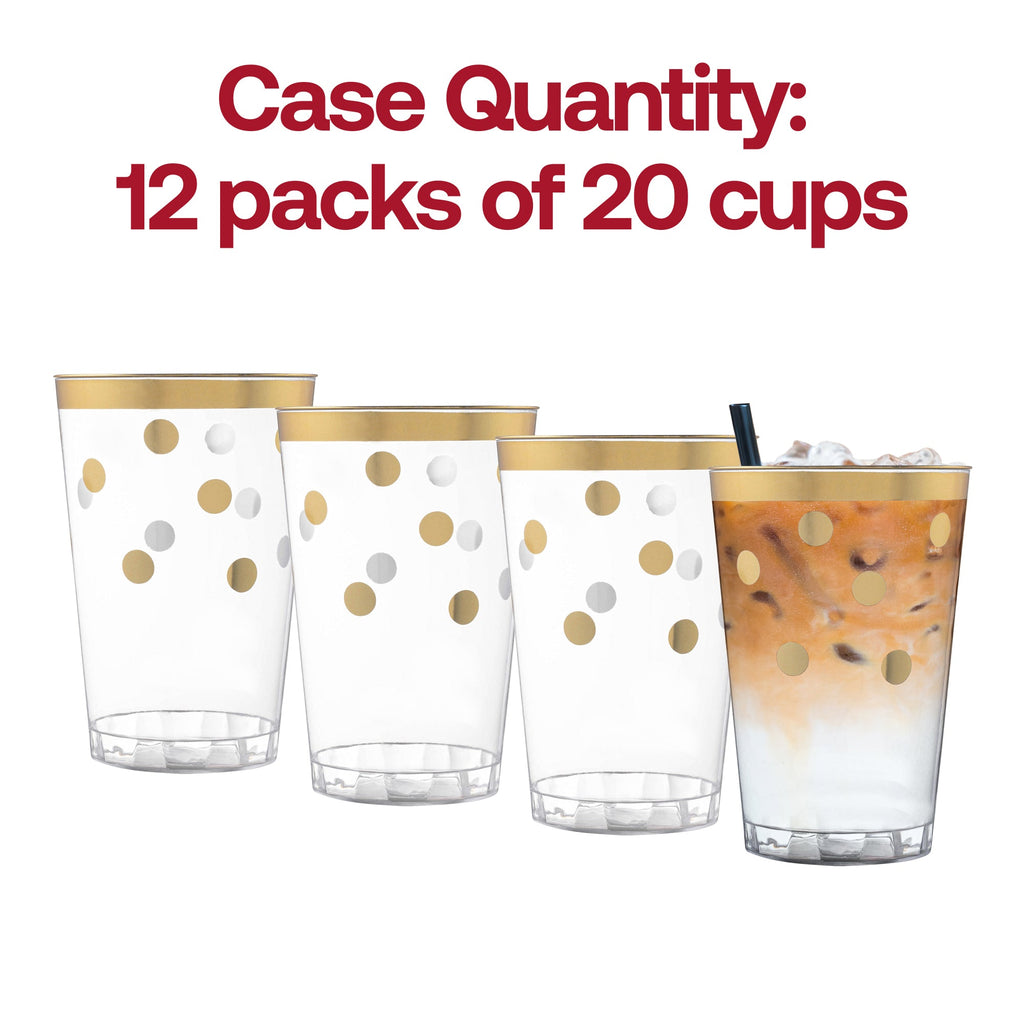 Clear with Gold Dots Round Disposable Plastic Tumblers (12 oz. )