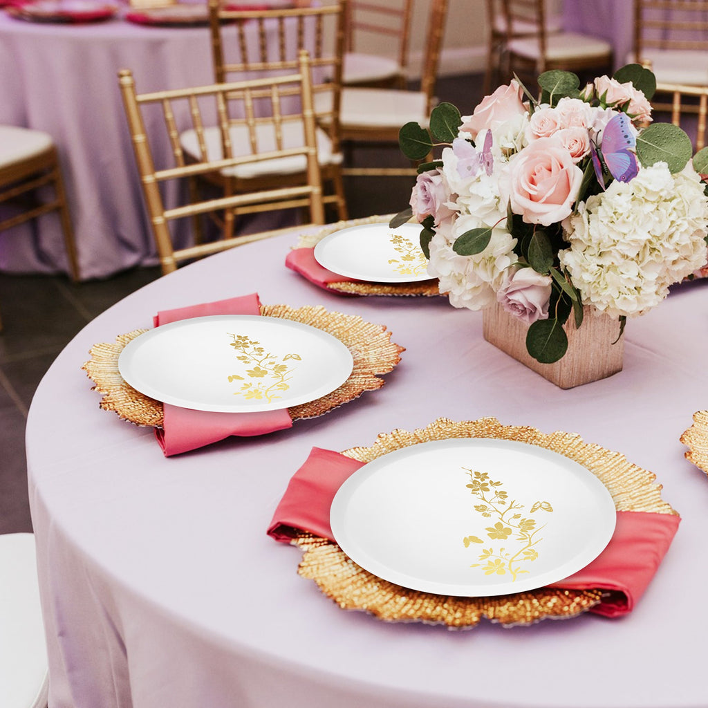 White with Gold Floral Plastic Wedding Value Set