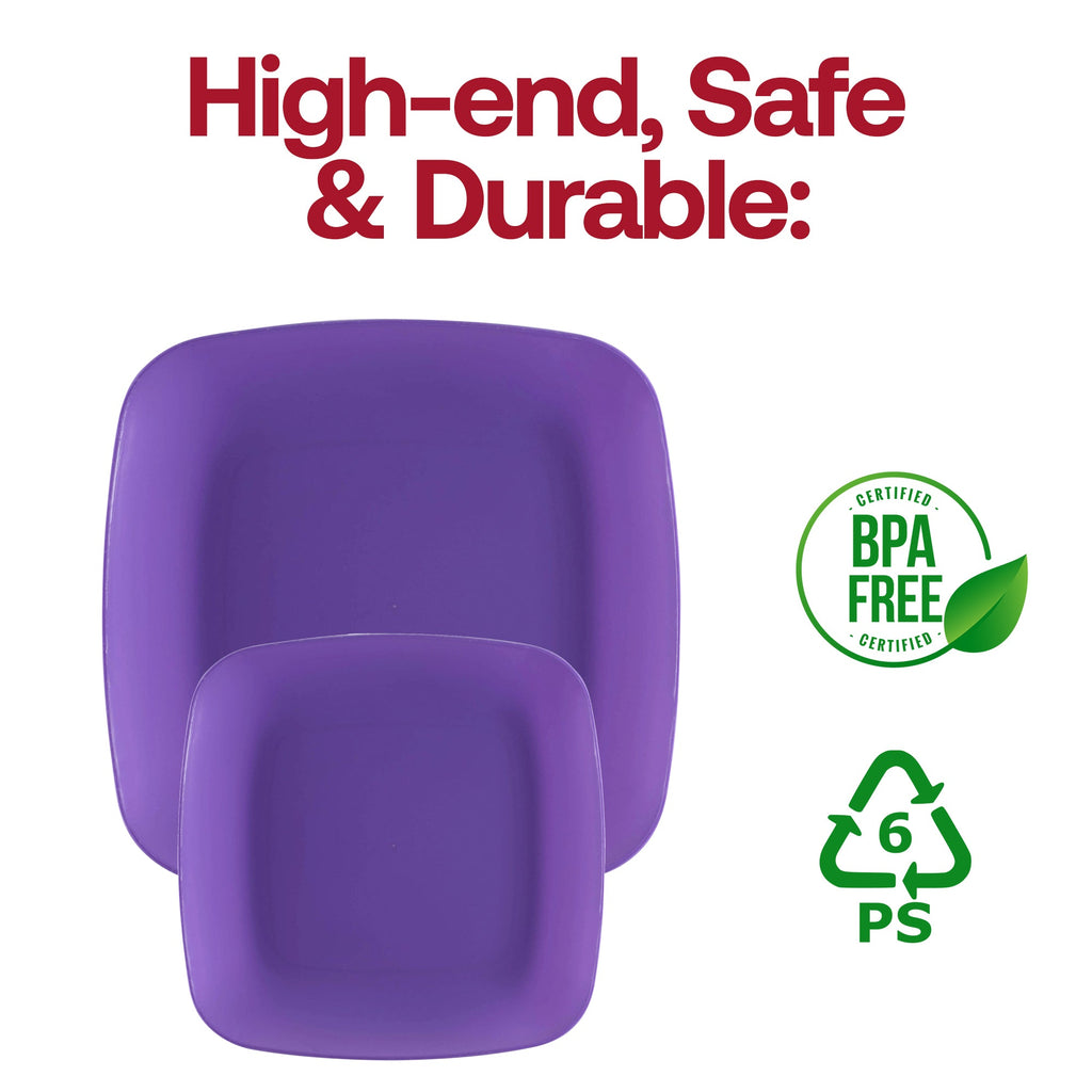 Purple Flat Rounded Square Disposable Plastic Appetizer/Salad Plates (7.25")