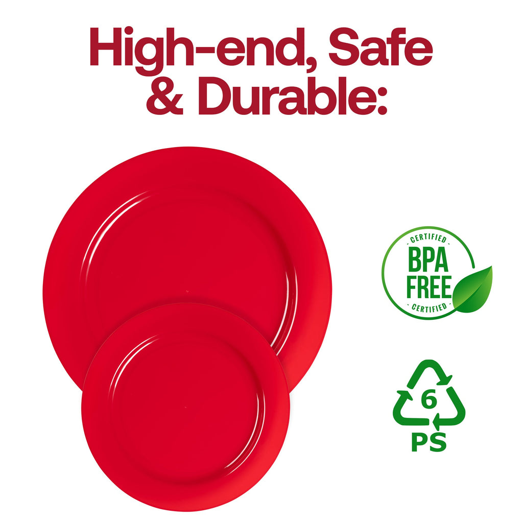 Solid Red Holiday Round Disposable Plastic Dinner Plates (10.25")