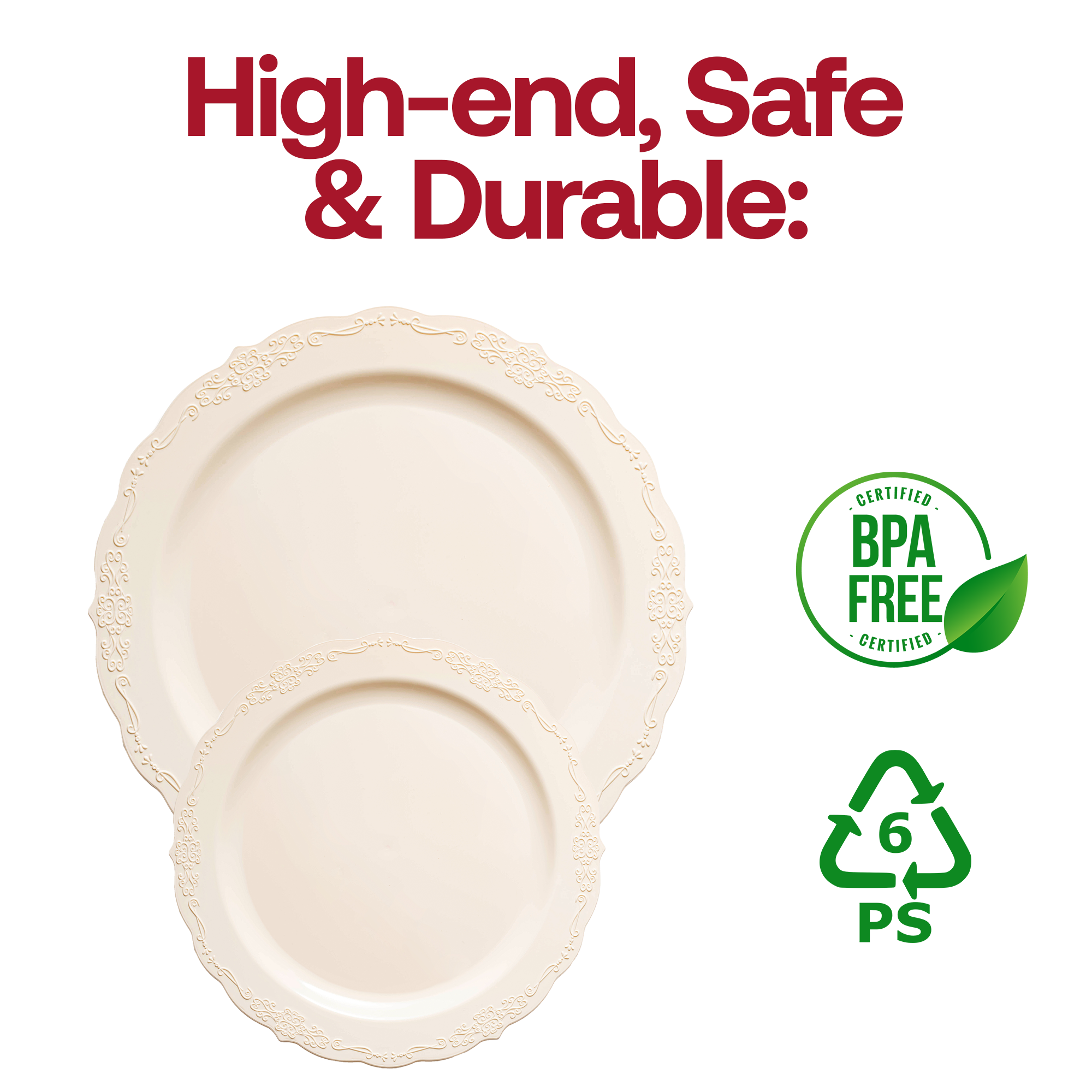 Ivory Vintage Round Disposable Plastic Dinner Plates (10")