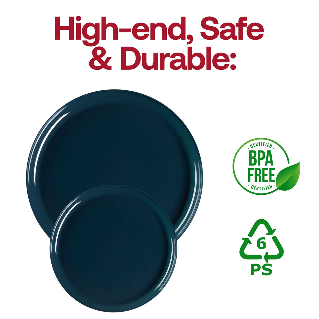 Navy Flat Round Disposable Plastic Appetizer/Salad Plates (8.5")