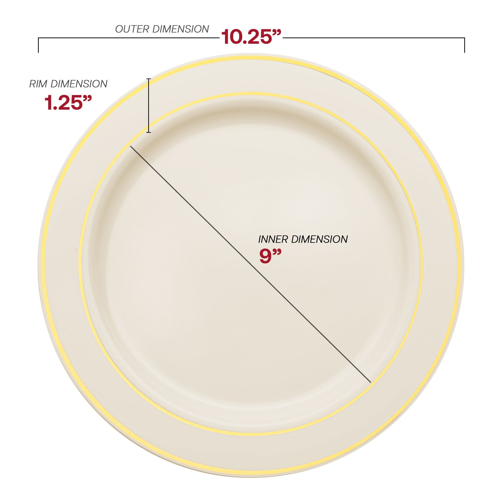 Ivory with Gold Edge Rim Plastic Plates Dinnerware Value Set