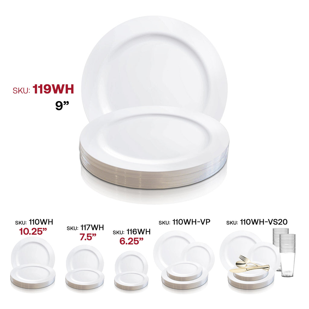 Solid White Economy Round Disposable Plastic Buffet Plates (9")