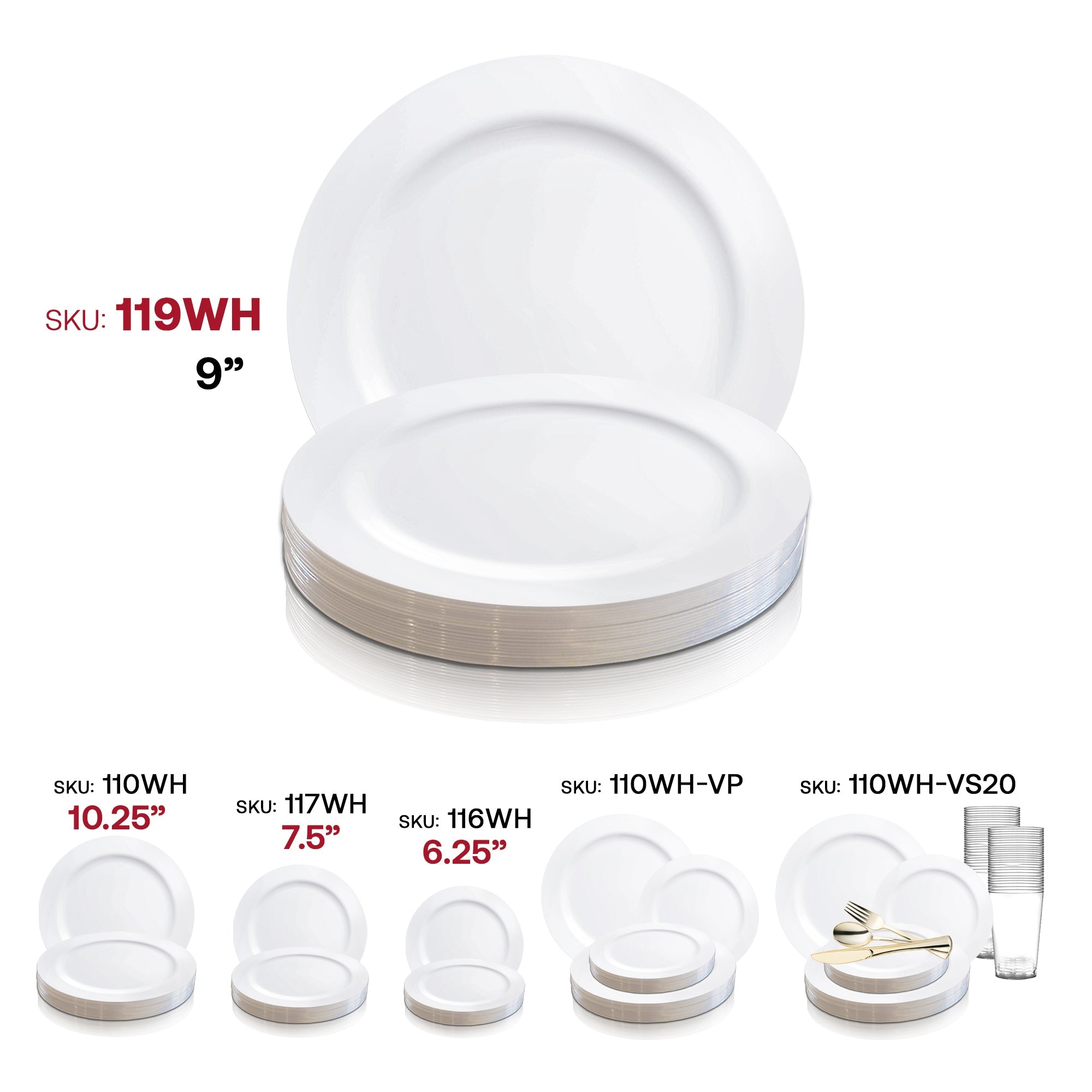 Solid White Economy Round Disposable Plastic Buffet Plates (9")