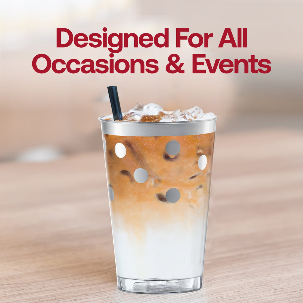 Clear with Silver Dots Round Disposable Plastic Tumblers (12 oz. )