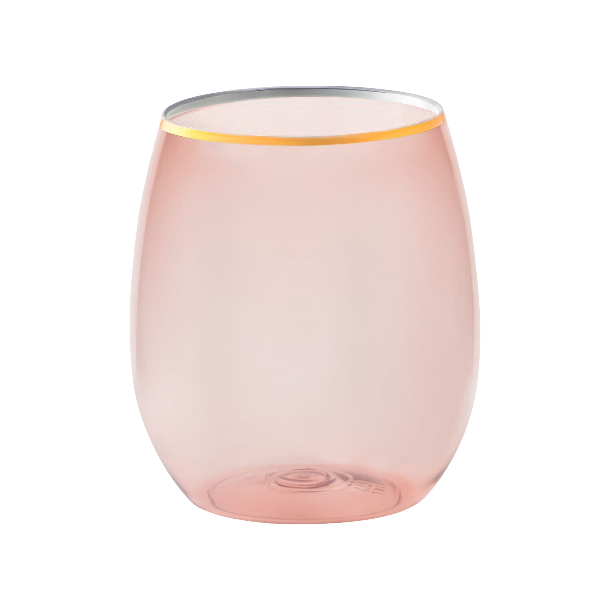 Clear Pink with Gold Elegant Stemless Plastic Wine Glasses (12 oz.)