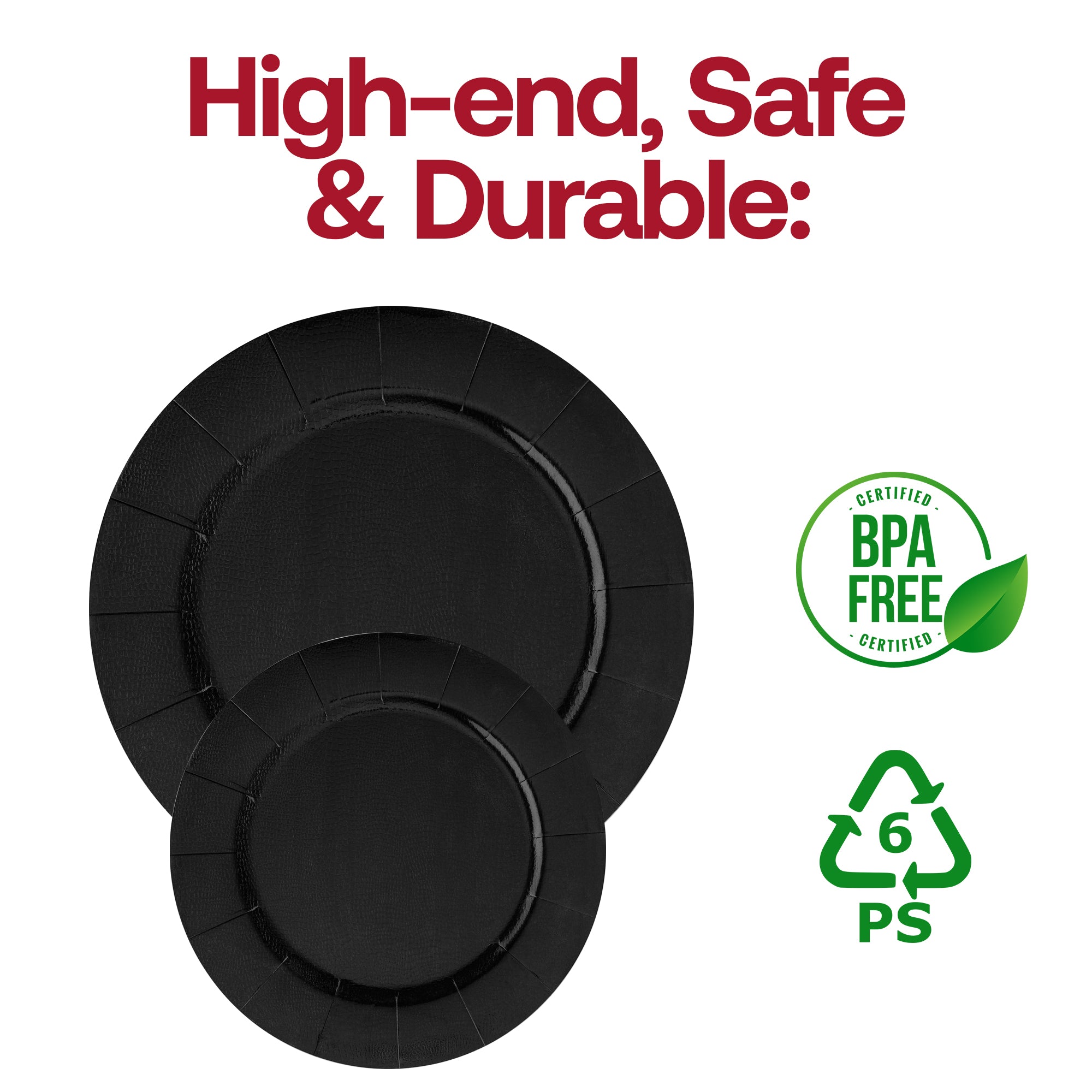 Black Round Disposable Paper Charger Plates (13")