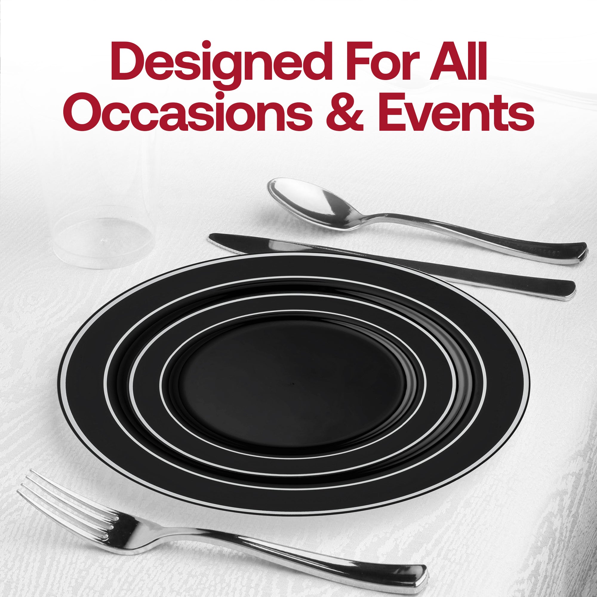 Black with Silver Edge Rim Plastic Appetizer/Salad Plates (7.5")