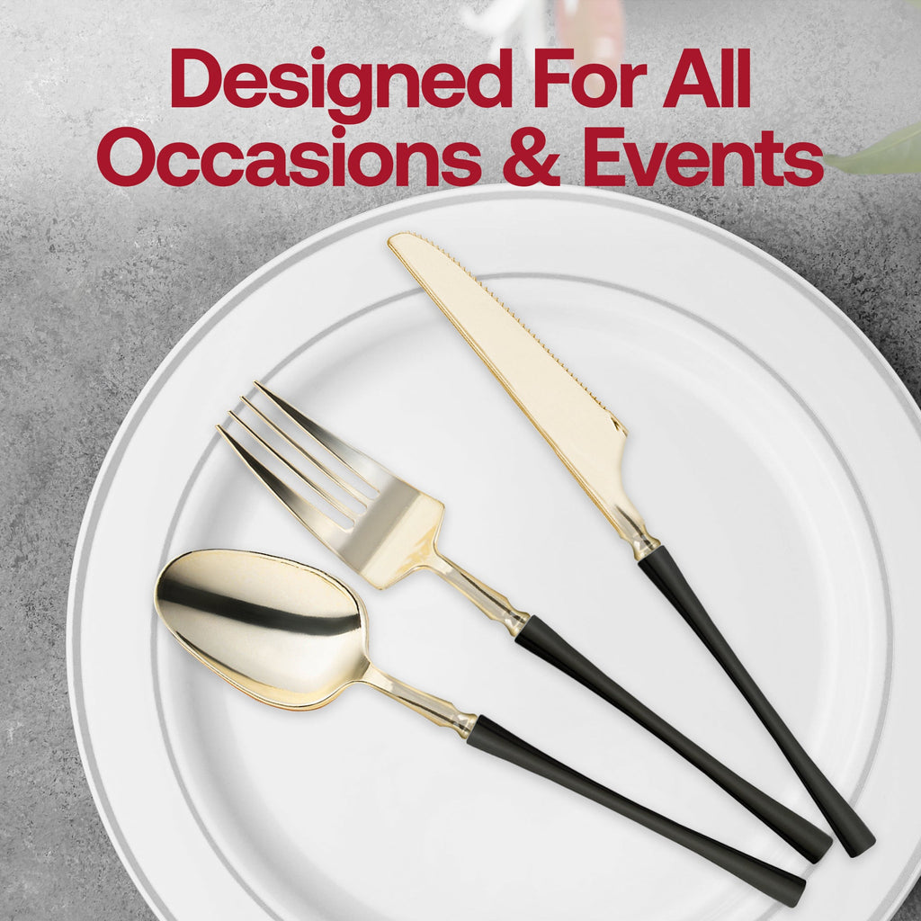 Gold with Black Handle Moderno Disposable Plastic Dinner Spoons