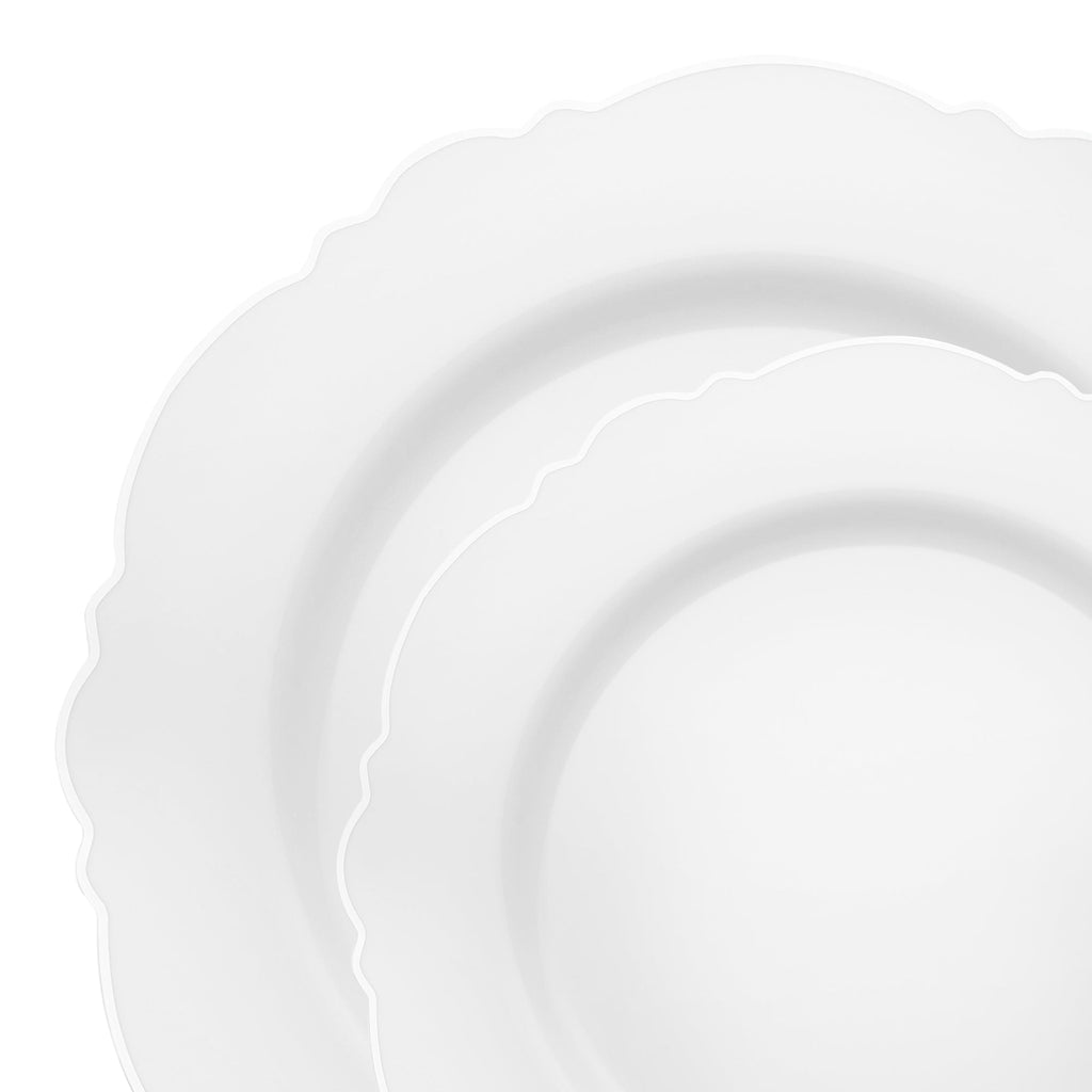 White with Silver Rim Round Blossom Disposable Plastic Dinnerware Value Set