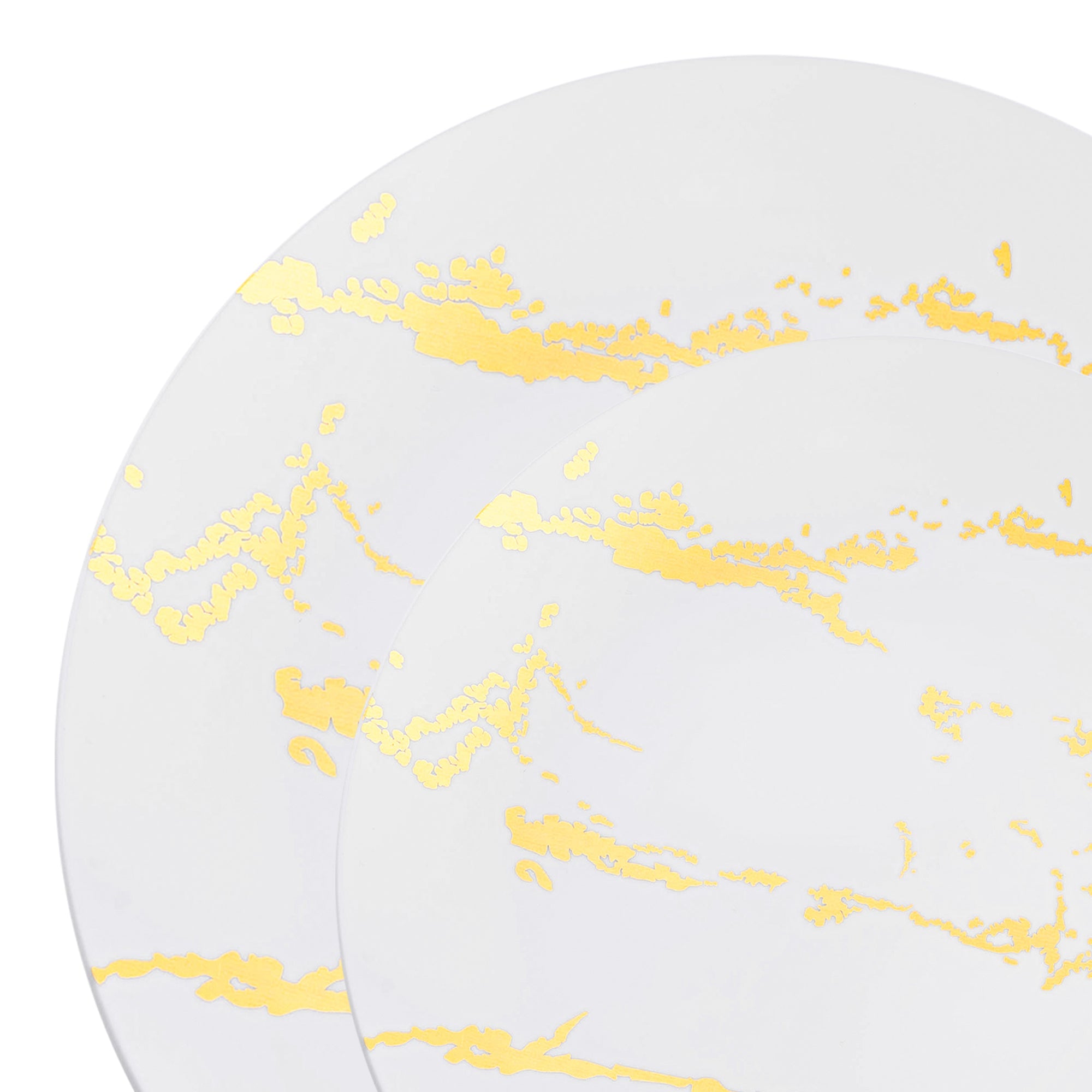 White with Gold Marble Stroke Round Disposable Plastic Dinnerware Value Set